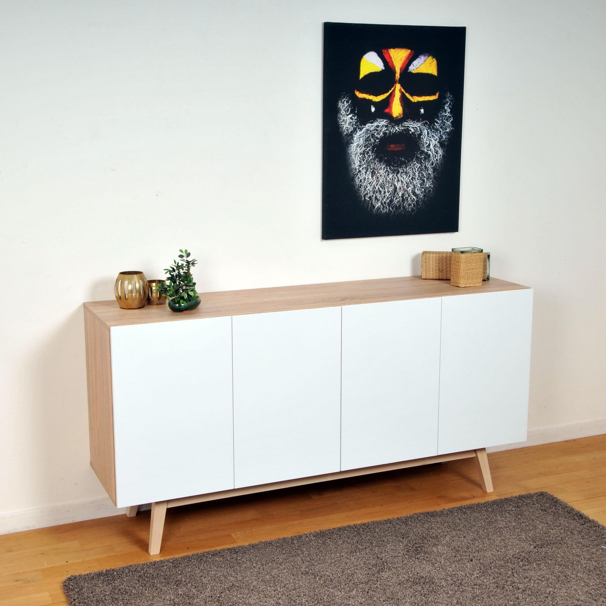 Bahut scandinave SNOW , 4 portes 2 tiroirs L160cm