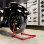 Voir la diapositive 2 : HOMCOM Bloque roue arrière de moto capacité 544Kg acier largeur 310-380 ou 300-400mm rouge
