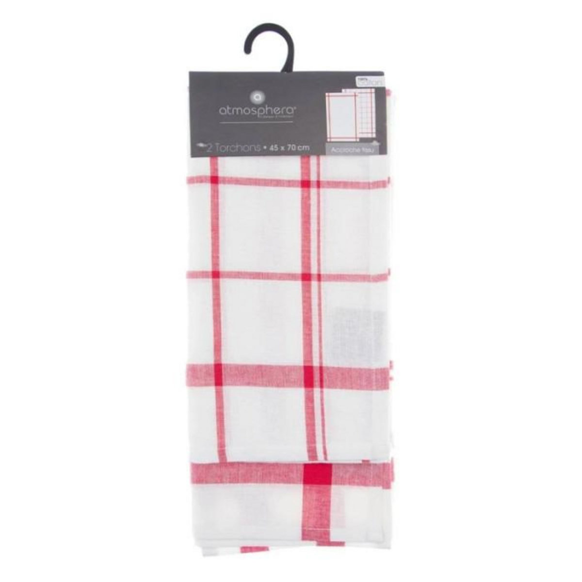 ATMOSPHERA Lot de 2 Torchons de Cuisine  Traditionnel  70cm Rouge