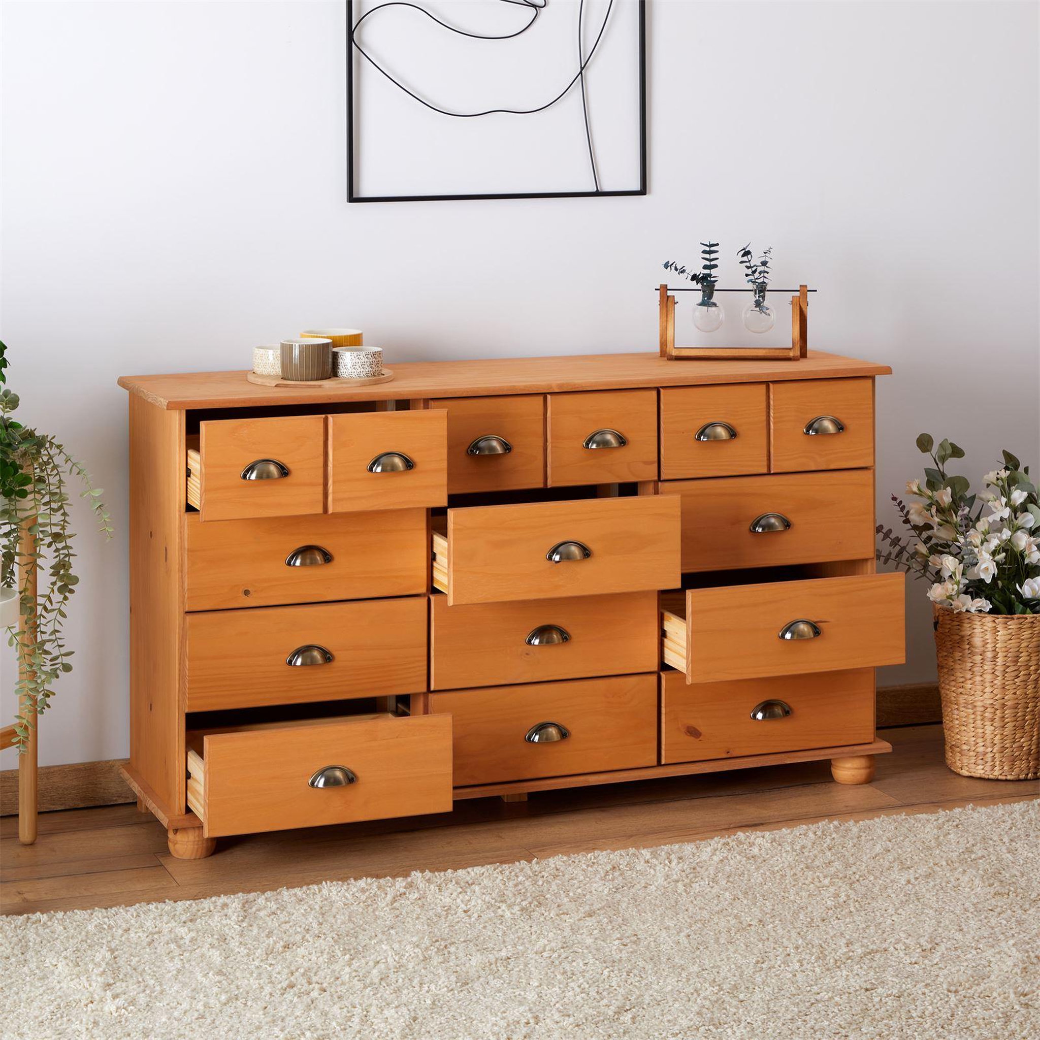 Voir la diapositive 4 : IDIMEX Commode apothicaire COLMAR en pin massif, 12 tiroirs