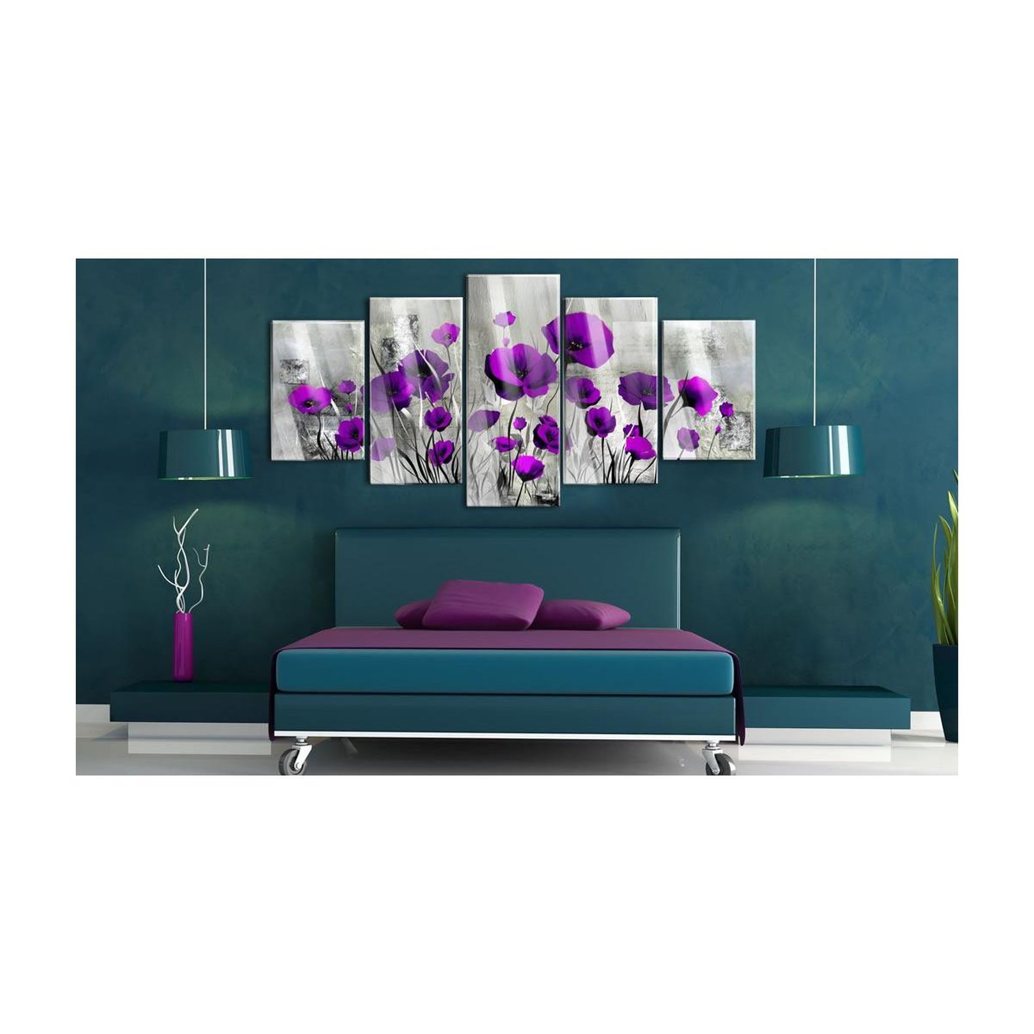 Voir la diapositive 2 : Paris Prix Tableau sur Verre Acrylique  Meadow : Purple Poppies