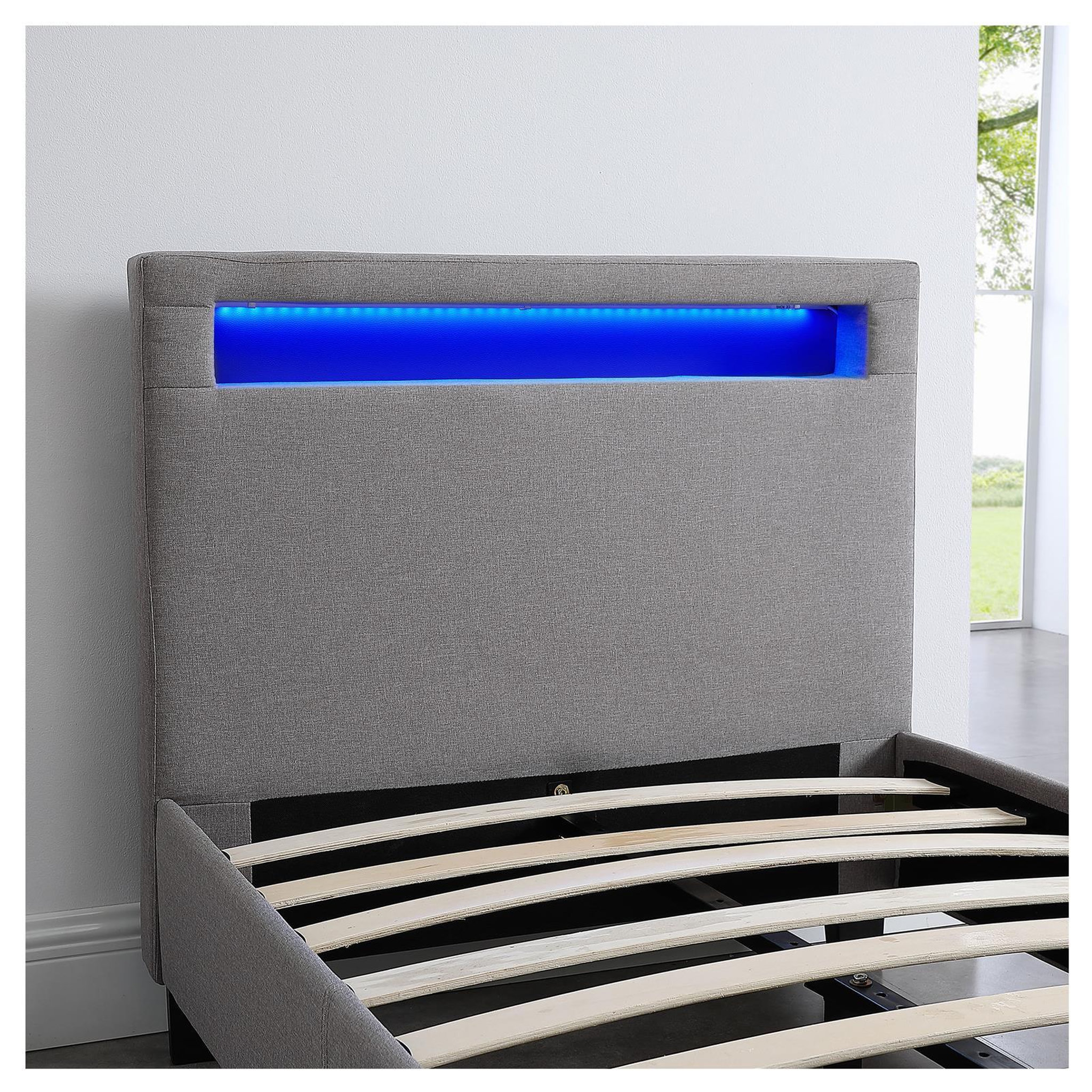 Voir la diapositive 6 : IDIMEX Lit LED simple MOLINA 90x190 cm, avec sommier, revêtement tissu