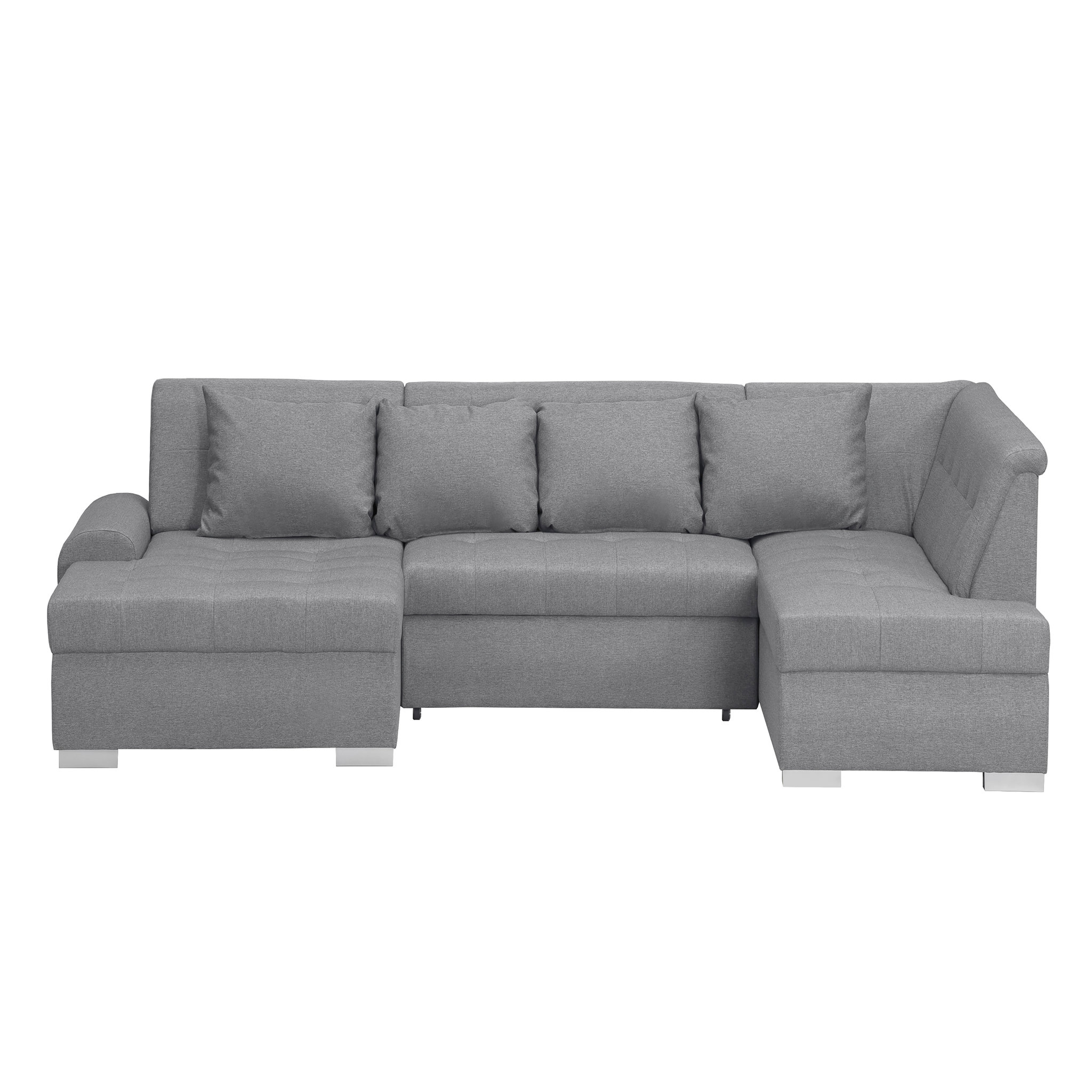 Voir la diapositive 2 : Canapé d'angle gauche panoramique convertible en tissu gris clair 6 places WIDE 