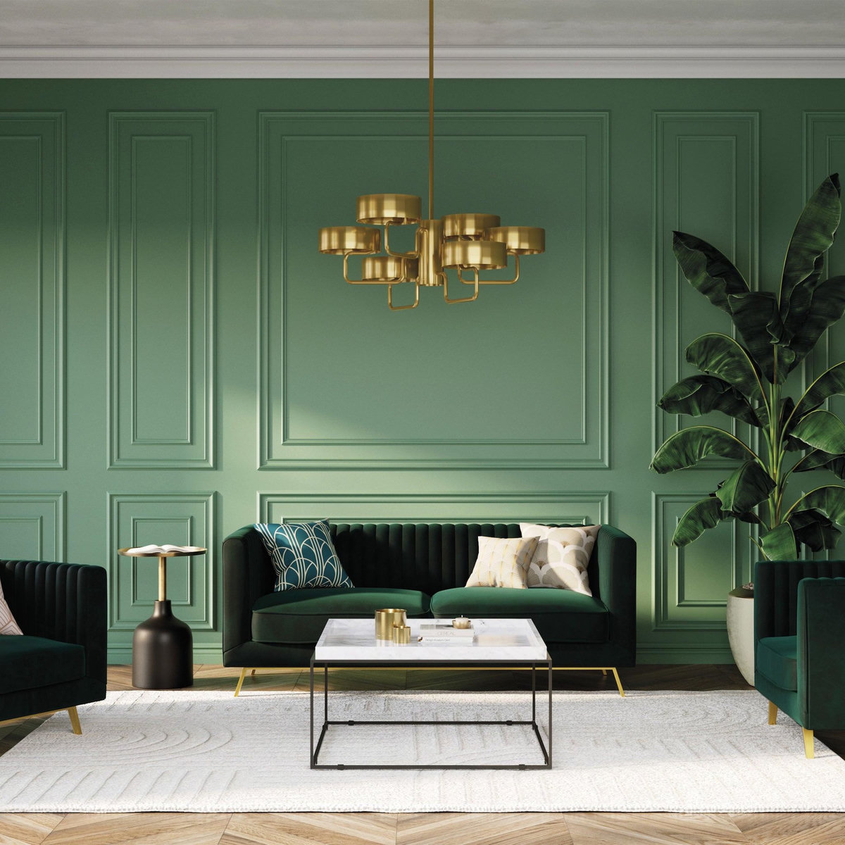MAISON PAVANE Ensemble canapés en velours vert 5 places-Gatsby