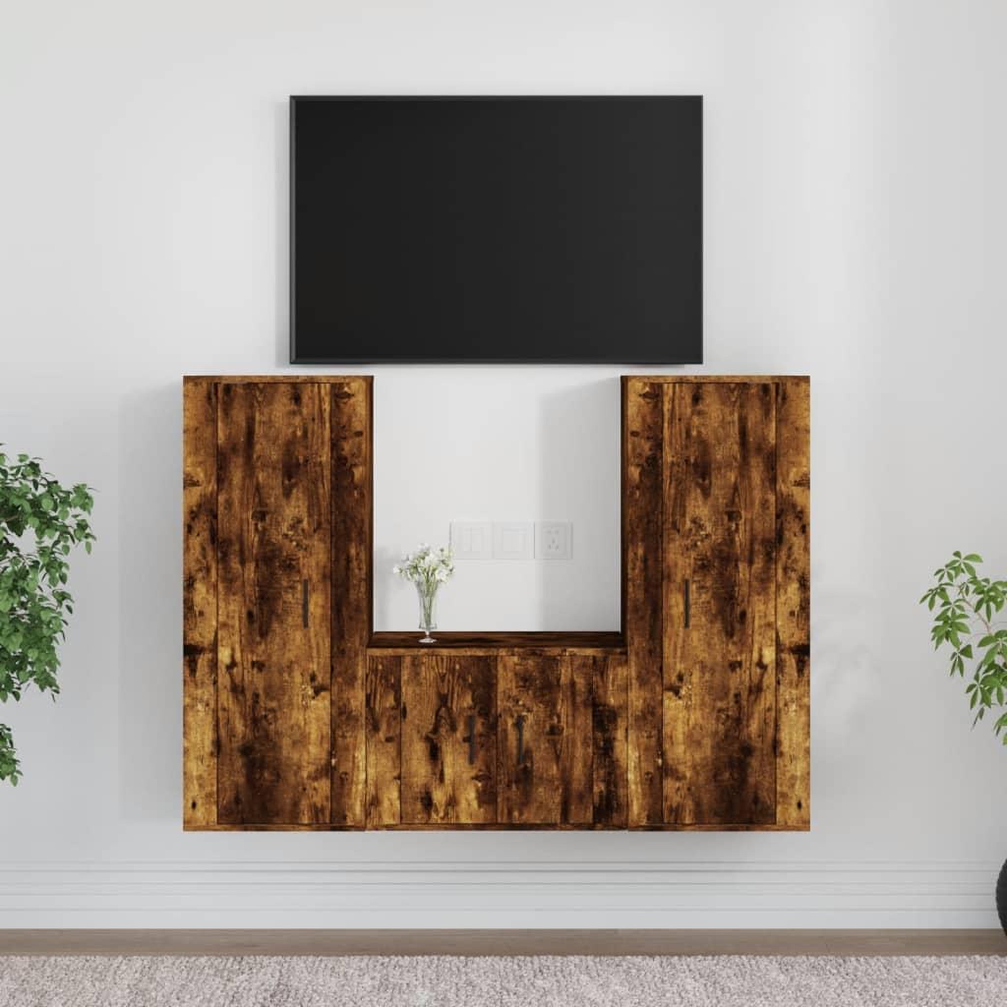 Voir la diapositive 1 : VIDAXL Ensemble de meubles TV 3 pcs Chene fume Bois d'ingenierie