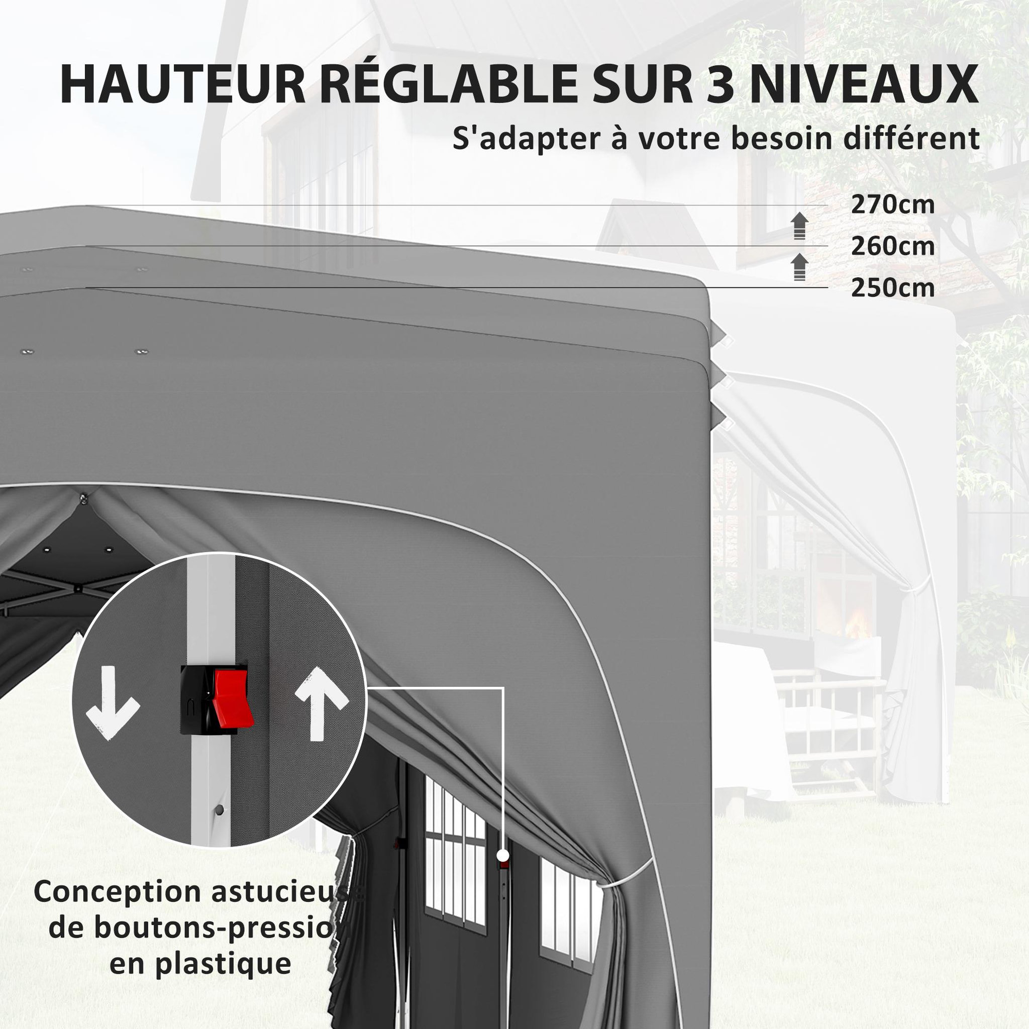 Voir la diapositive 6 : OUTSUNNY Tonnelle barnum pop up automatique 3x6 m - hauteur réglable - sac de transport, 6 sacs à lester inclus - gris