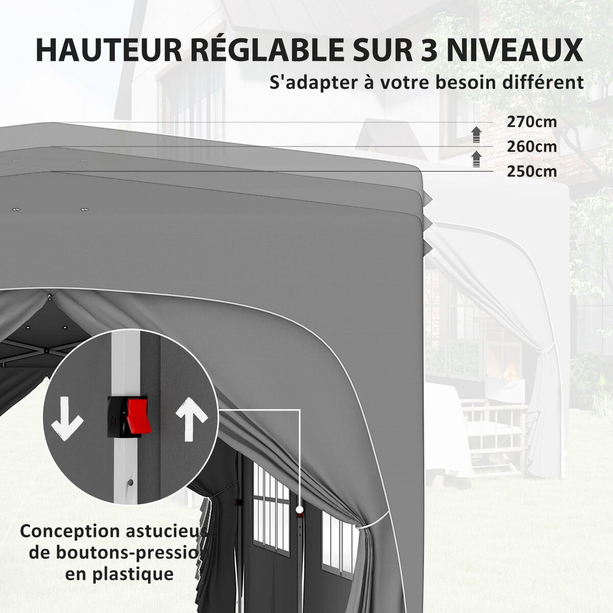 OUTSUNNY Tonnelle barnum pop up automatique 3x6 m - hauteur réglable - sac de transport, 6 sacs à lester inclus - gris