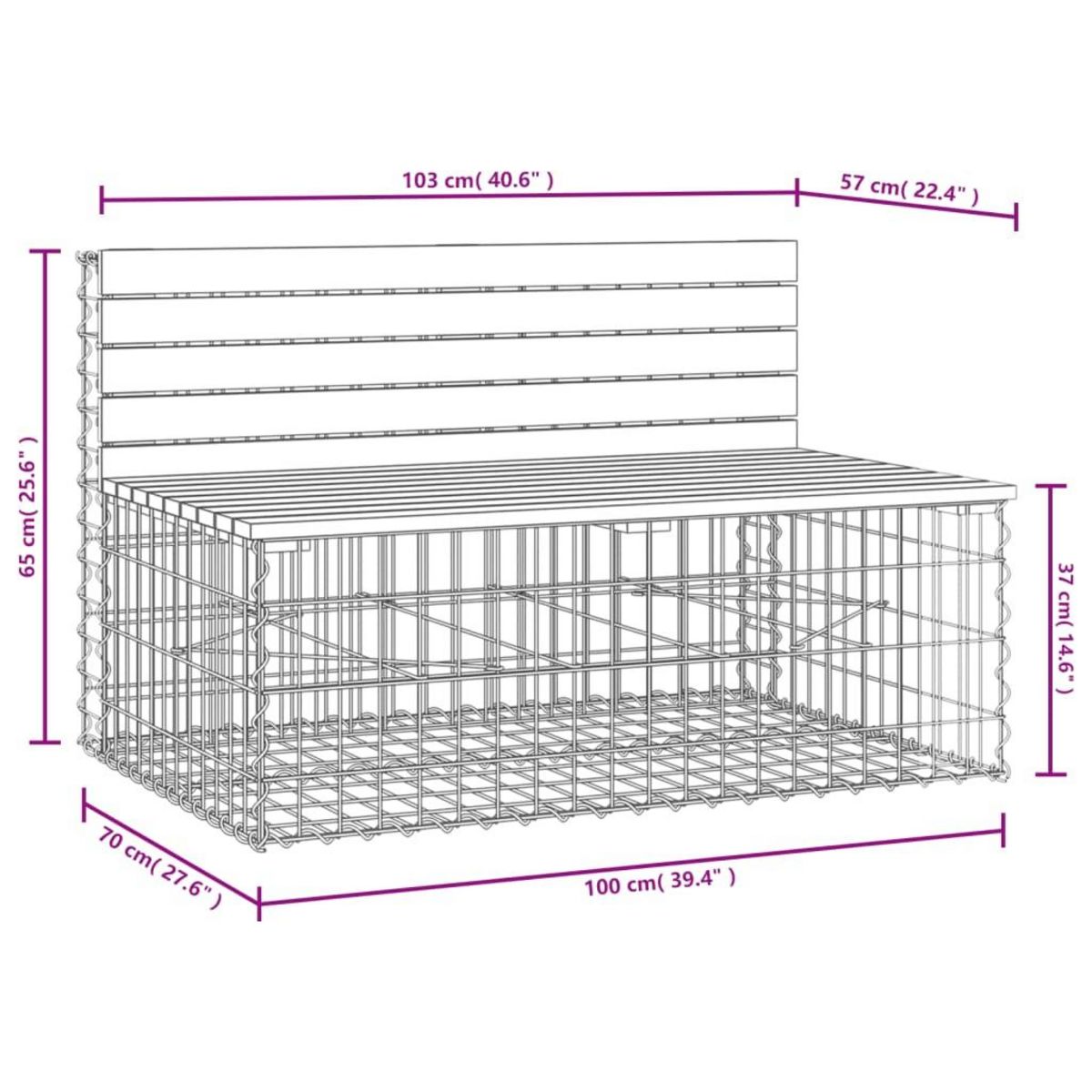 VIDAXL Banc de jardin design gabion 103x70x65cm bois massif de douglas