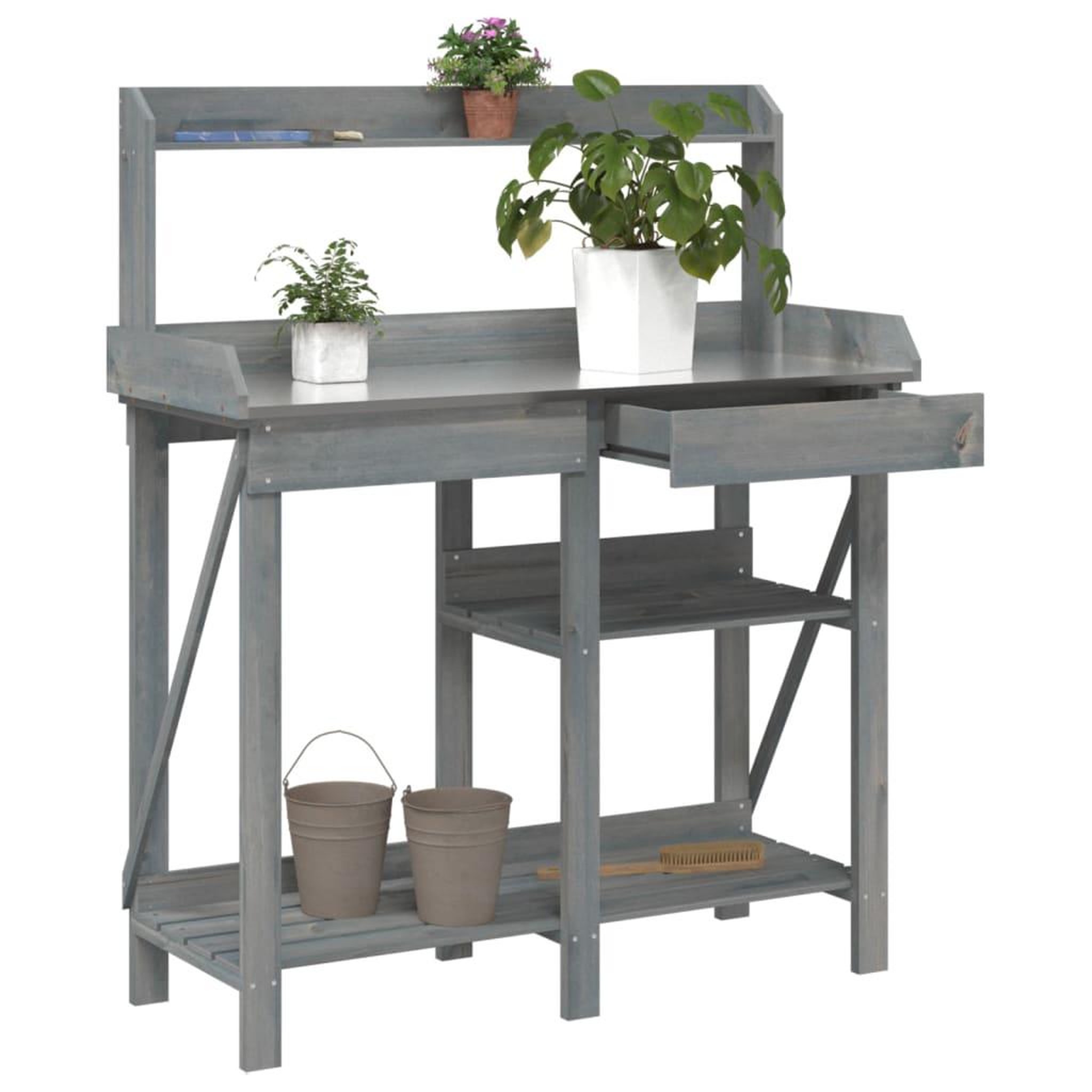 VIDAXL Banc de rempotage avec etageres gris bois massif de sapin
