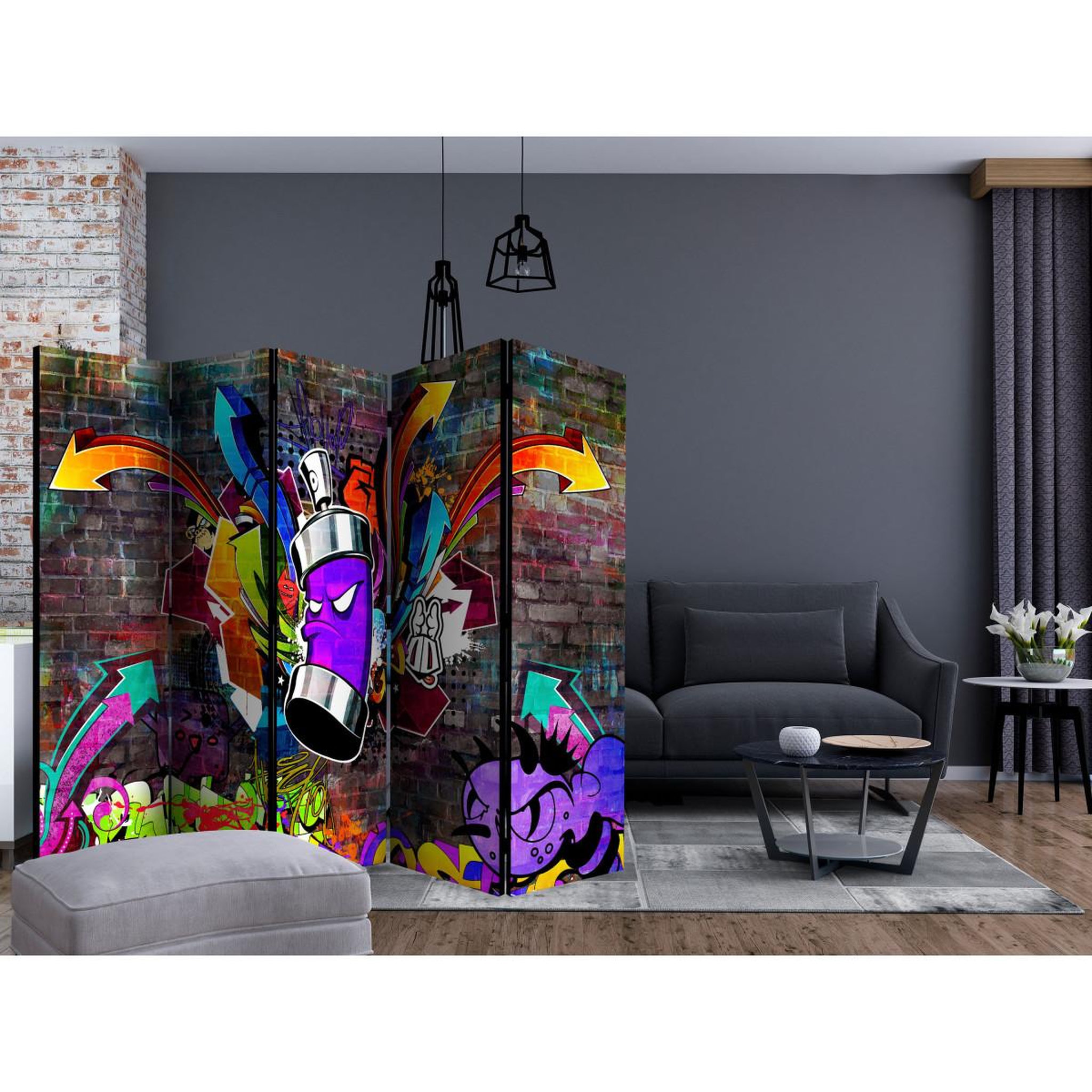 Voir la diapositive 2 : Paris Prix Paravent 5 volets  graffiti : colourful attack  172x225cm