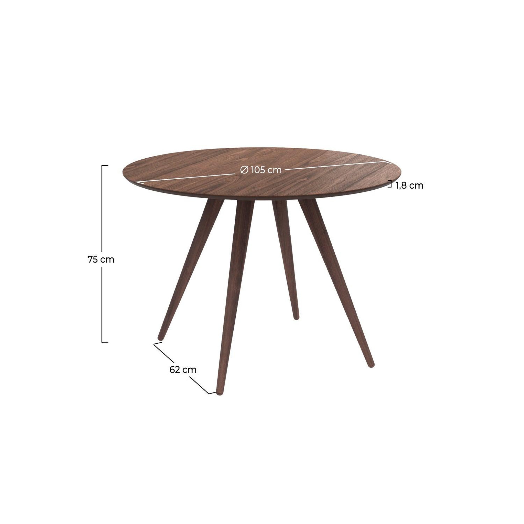 Voir la diapositive 4 : MAISON PAVANE Table ronde 4 personnes en bois foncé finition noyer d105 cm-liwa