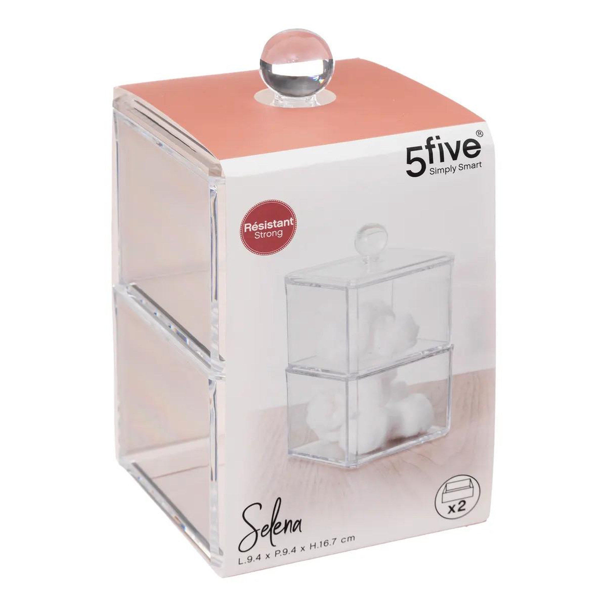 Voir la diapositive 4 : FIVE Boîte à Coton 2 Niveaux  Selena  16cm Transparent