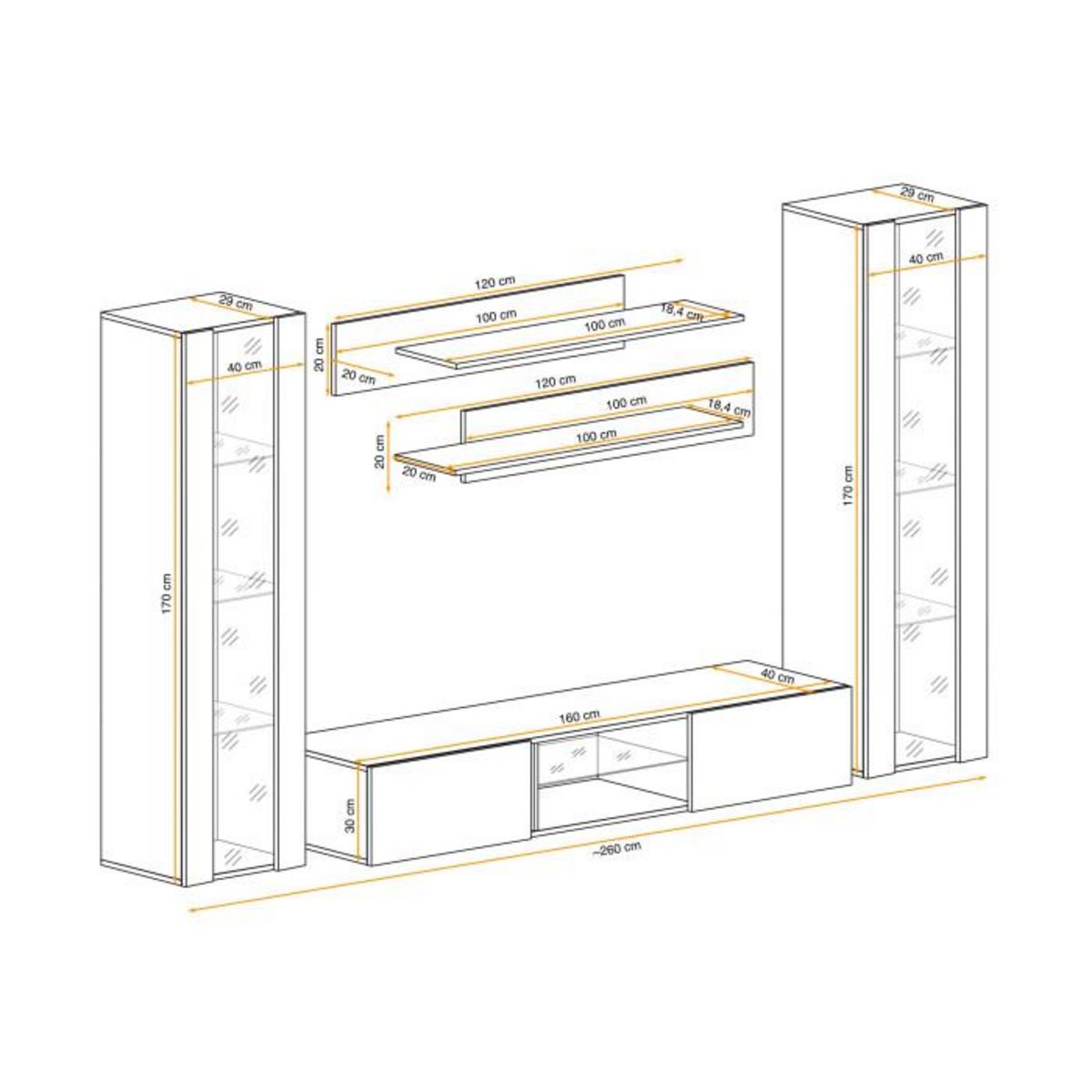 Paris Prix Meuble TV Mural Design  Fly XIX  260cm Blanc
