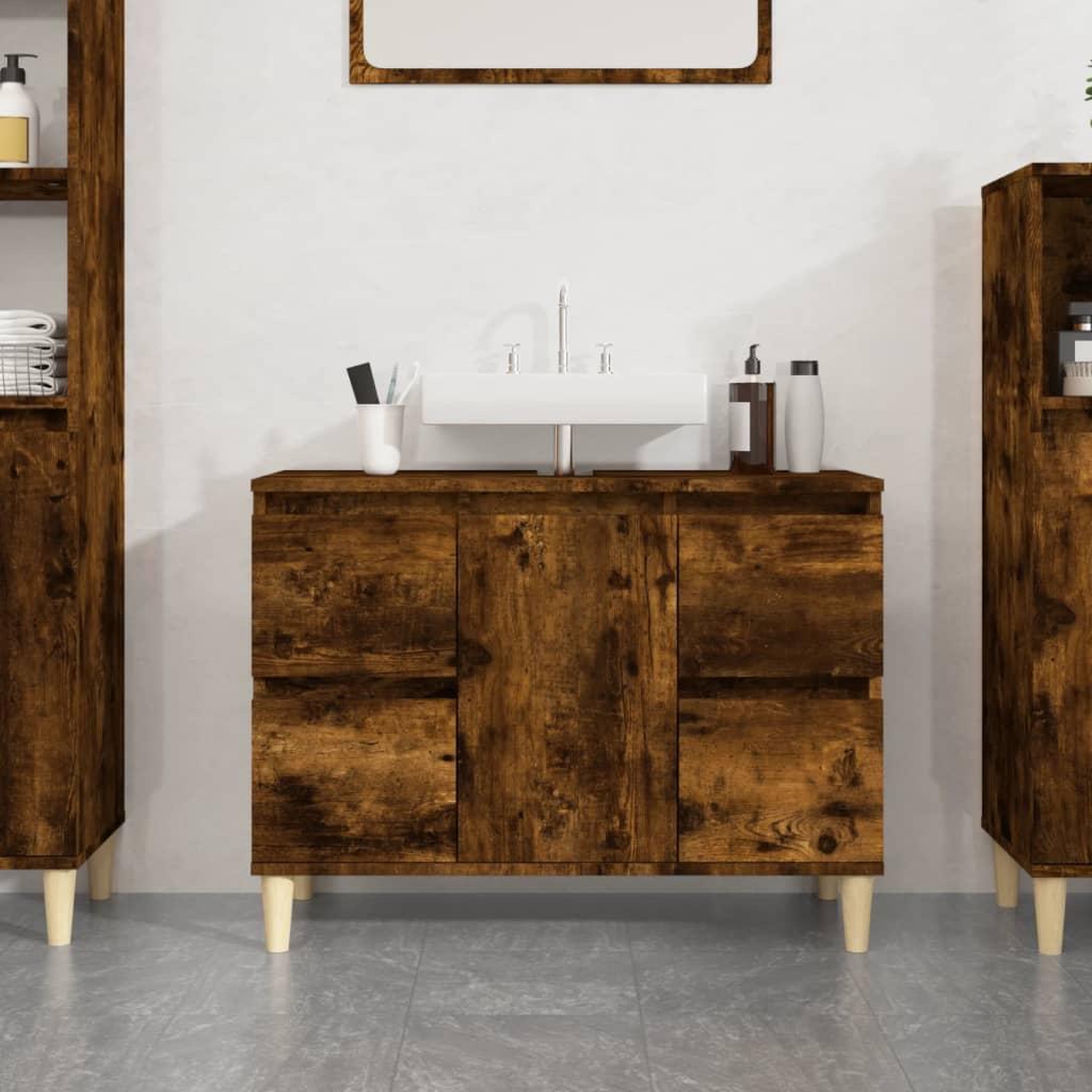 VIDAXL Meuble d'evier chene fume 80x33x60 cm bois d'ingenierie
