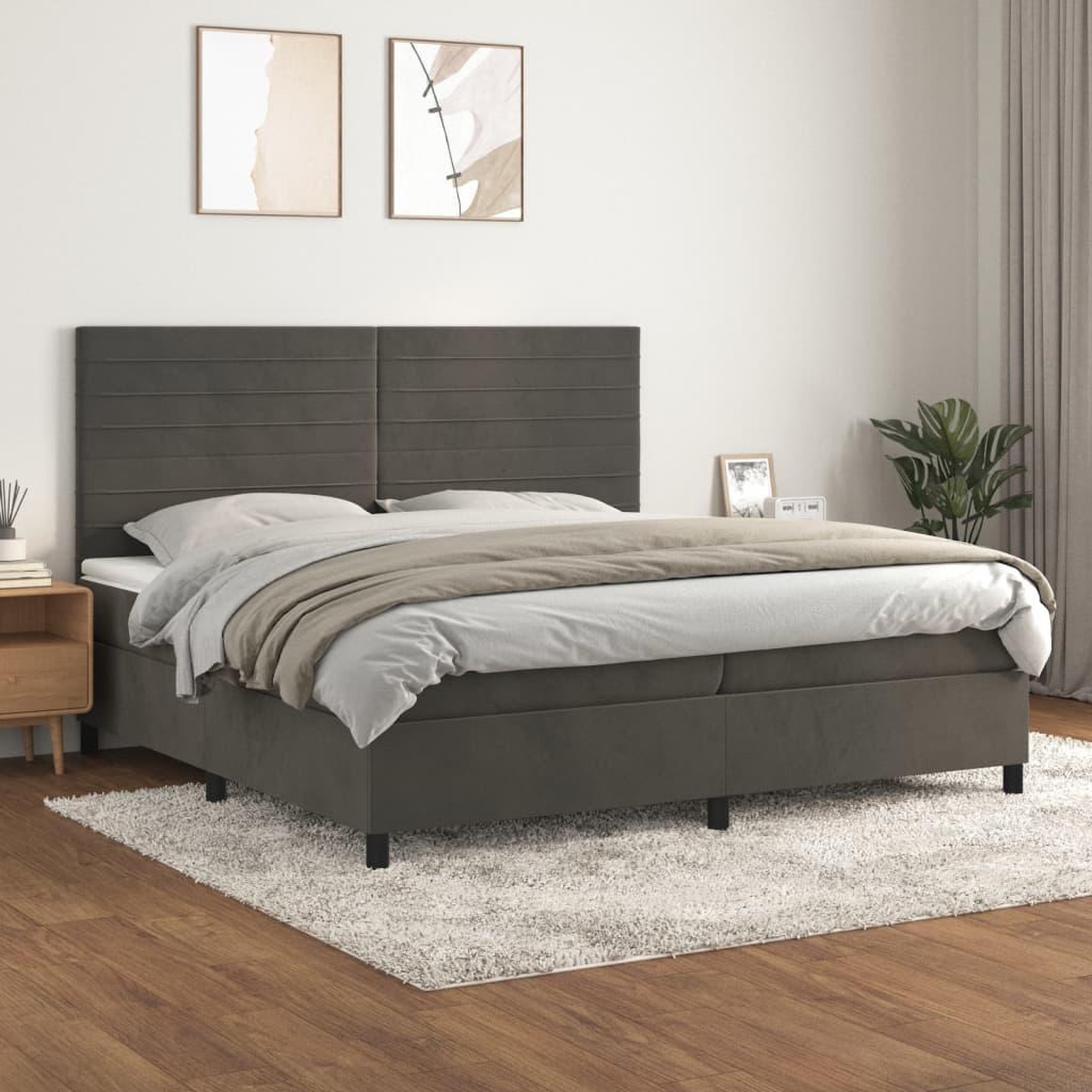 Voir la diapositive 1 : VIDAXL Sommier a lattes de lit et matelas Gris fonce 200x200cm Velours