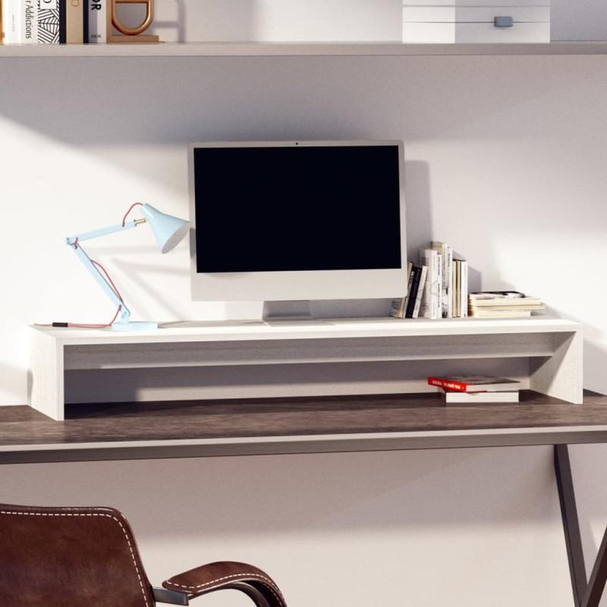 Voir la diapositive 1 : VIDAXL Support de moniteur Blanc 100x27x15 cm Bois de pin solide
