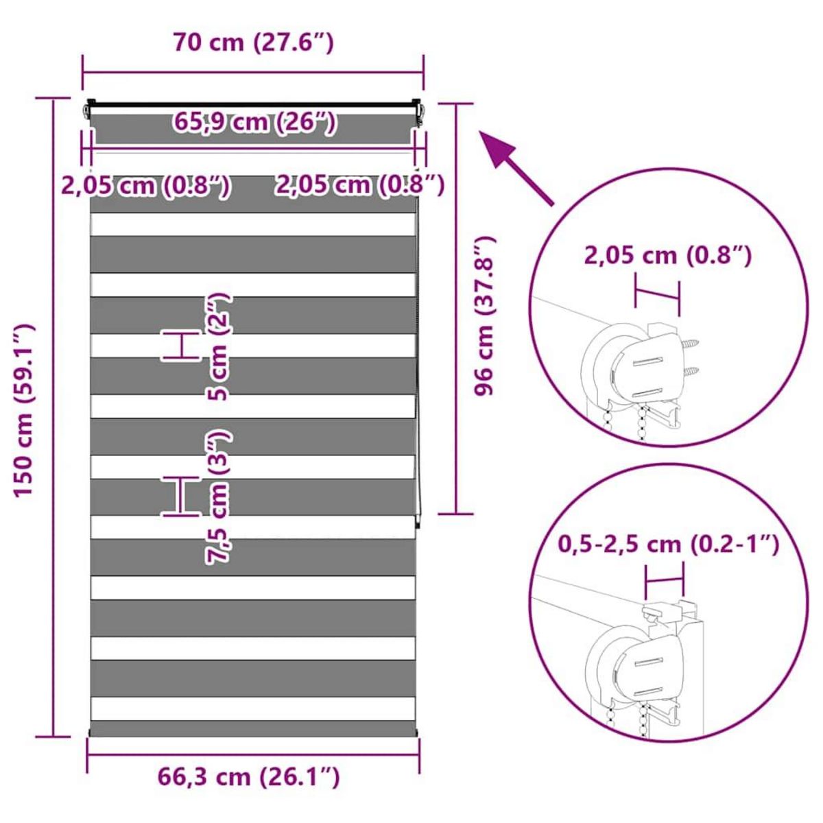 VIDAXL Store zebre marron 70x150 cm largeur du tissu 65,9 cm polyester