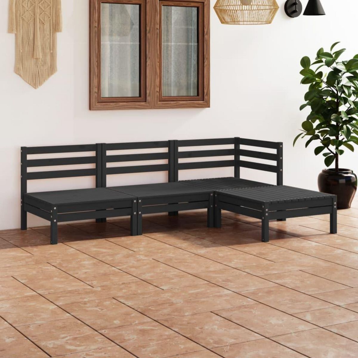 VIDAXL Salon de jardin 4 pcs Bois de pin massif Noir