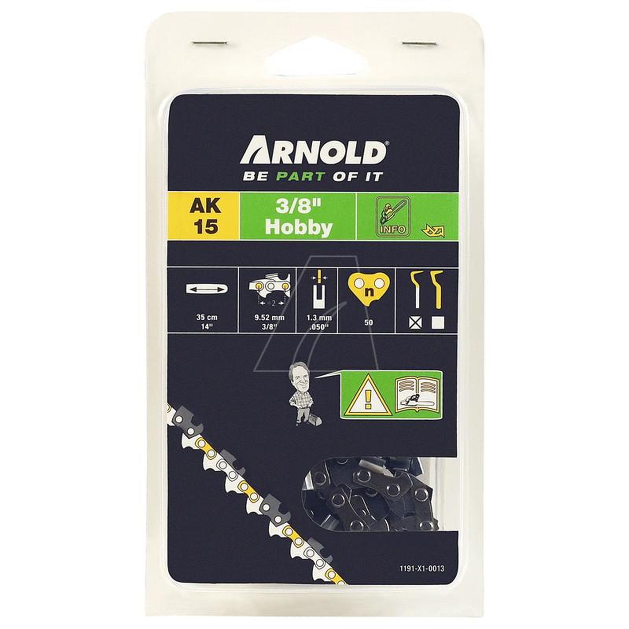 ARNOLD Chaîne de tronçonneuse 3/8 , 1,3 mm - 50 maillons d'entraineurs - gouges demi-rondes