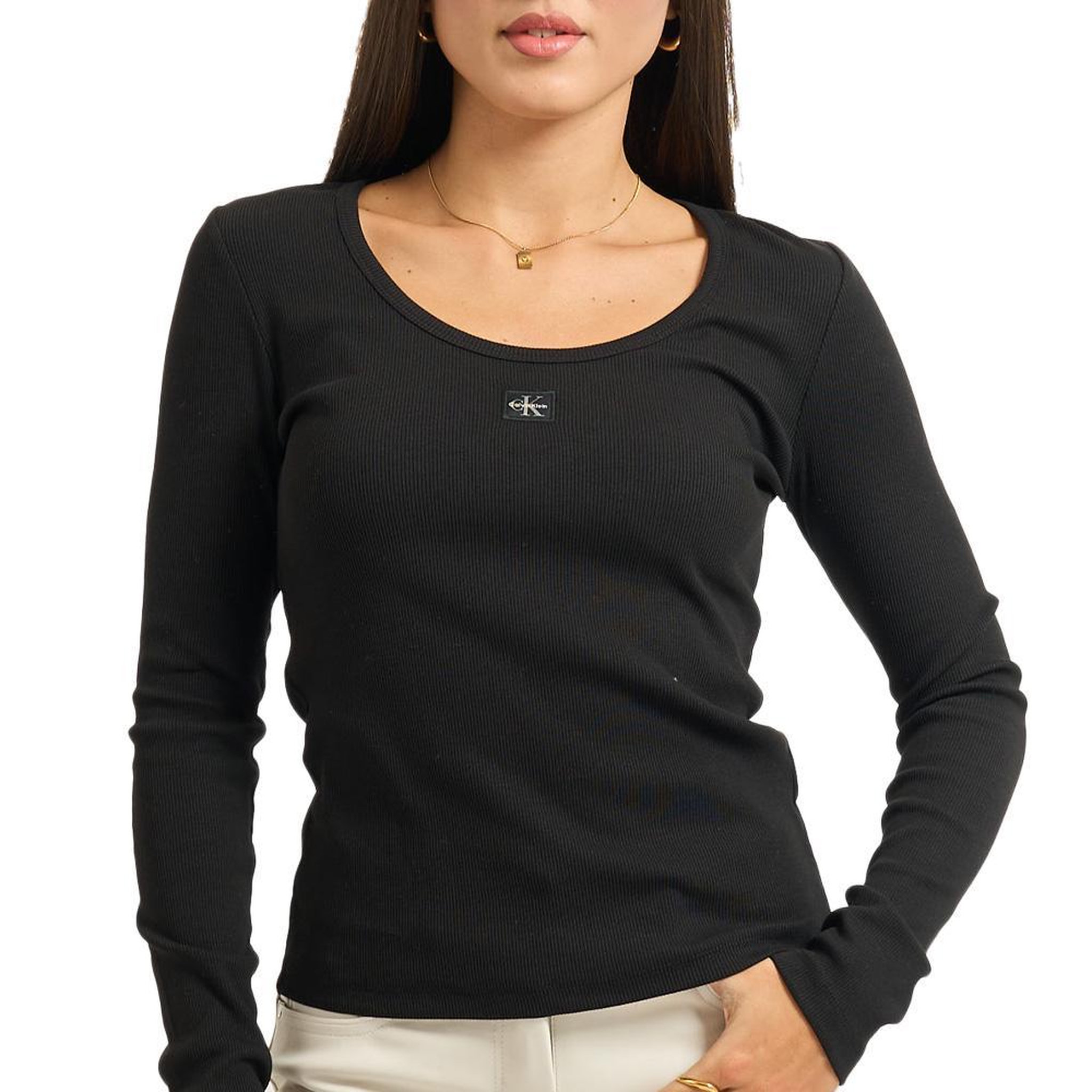 Voir la diapositive 1 : CALVIN KLEIN JEANS T-Shirt Manches Longues Noir Femme Calvin Klein Jeans Woven