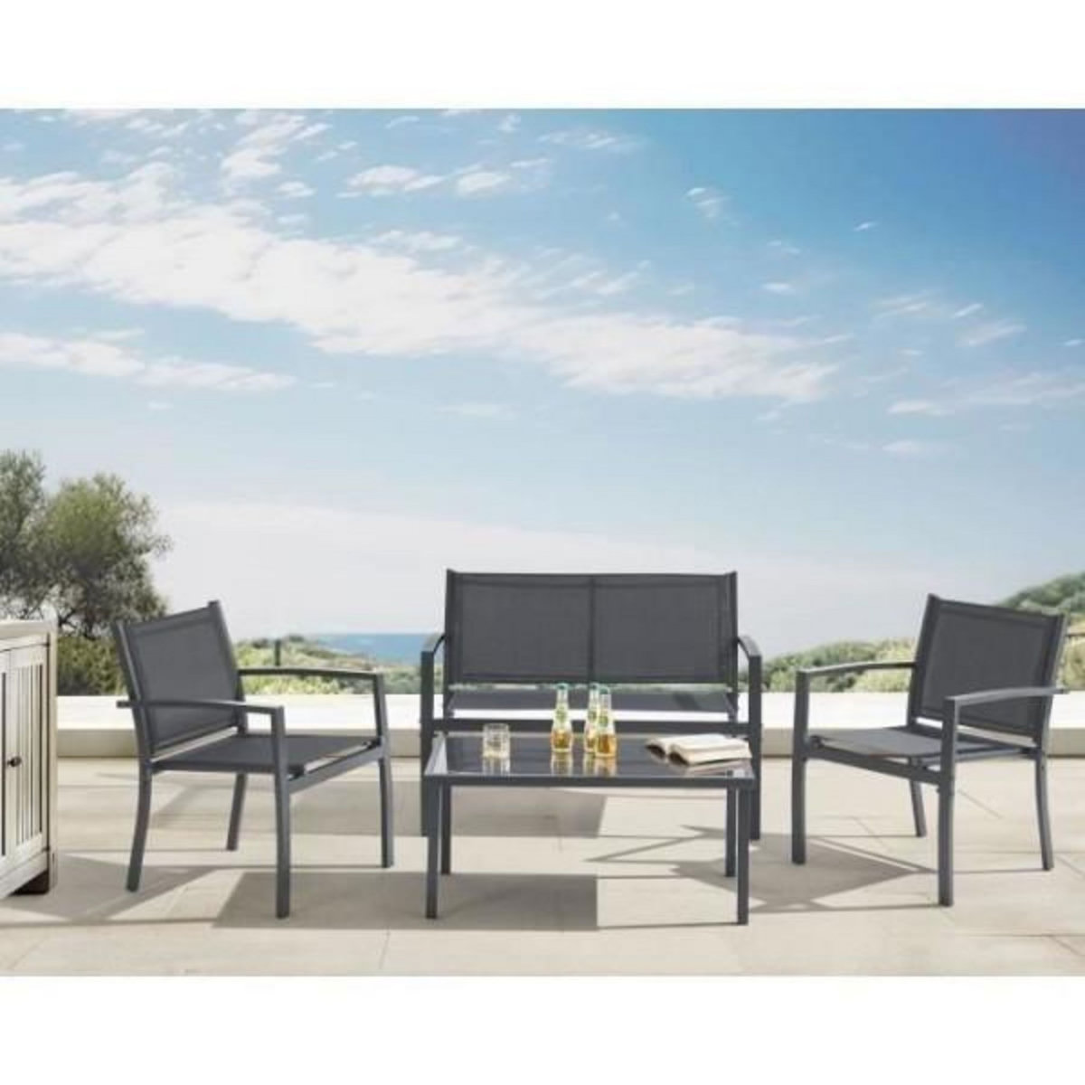 MARKET24 Salon de jardin CEBU - Structure Acier - 4 personnes - Gris