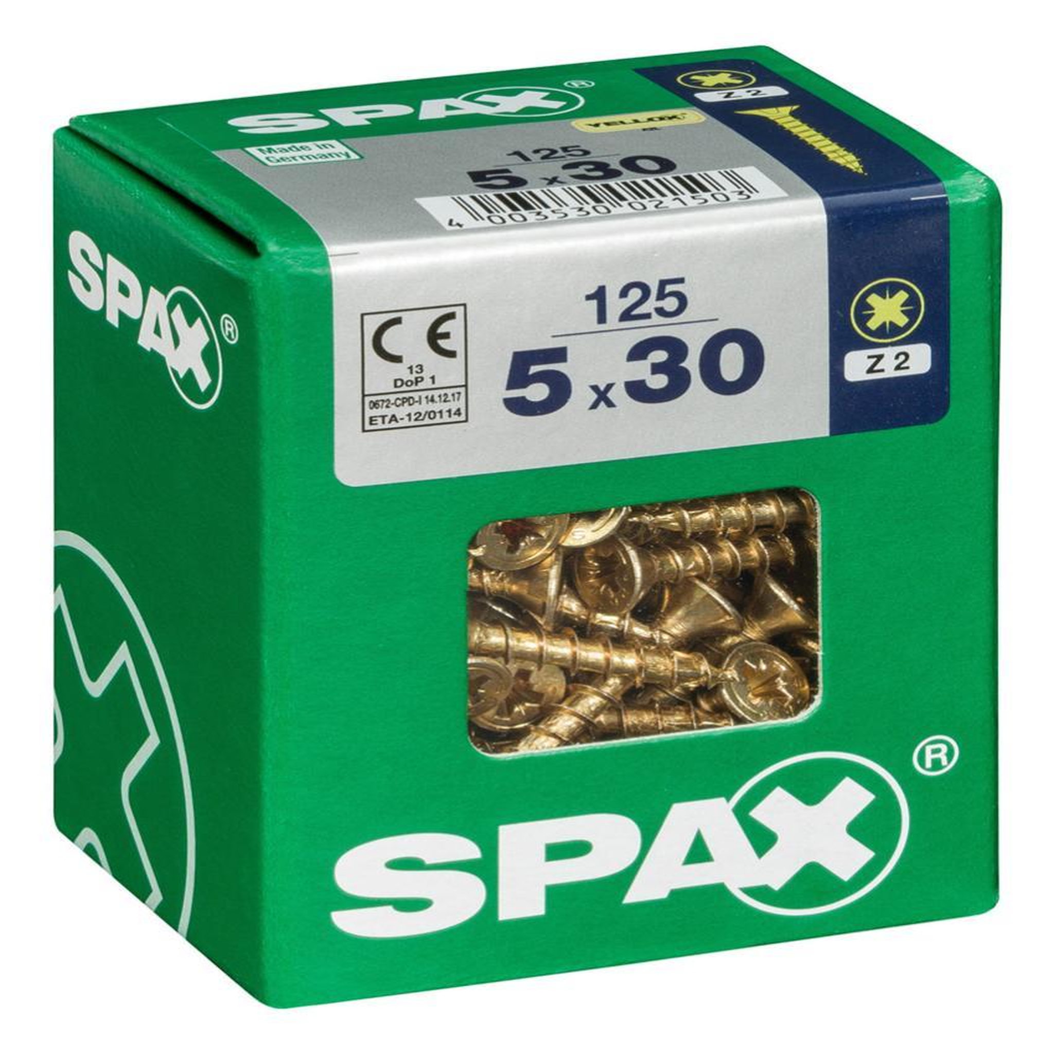 CENTRALE BRICO Lot de 125 vis acier tête fraisée pozidriv SPAX, Diam.5 mm x L.30 mm