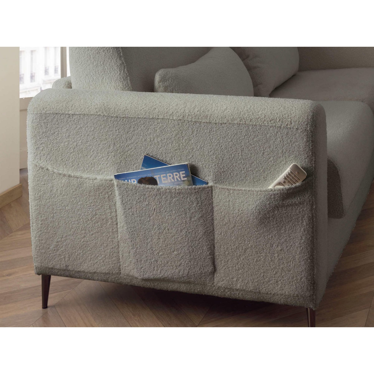 LISA DESIGN Owen - canapé 3 places convertible express couchage quotidien 140 cm matelas 12 cm en tissu bouclette