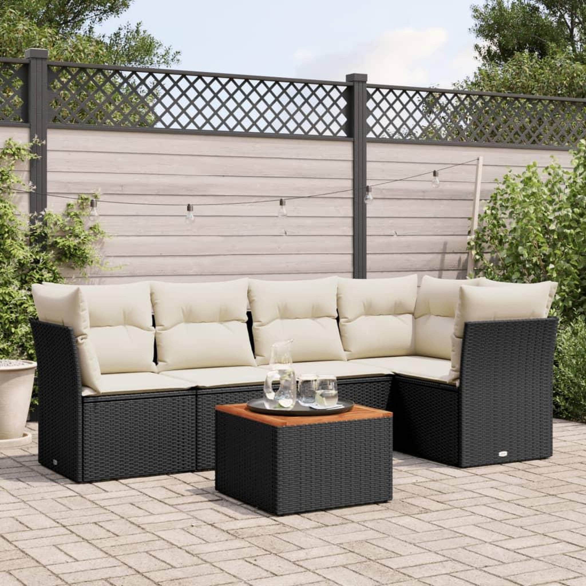 VIDAXL Salon de jardin 6 pcs avec coussins noir resine tressee
