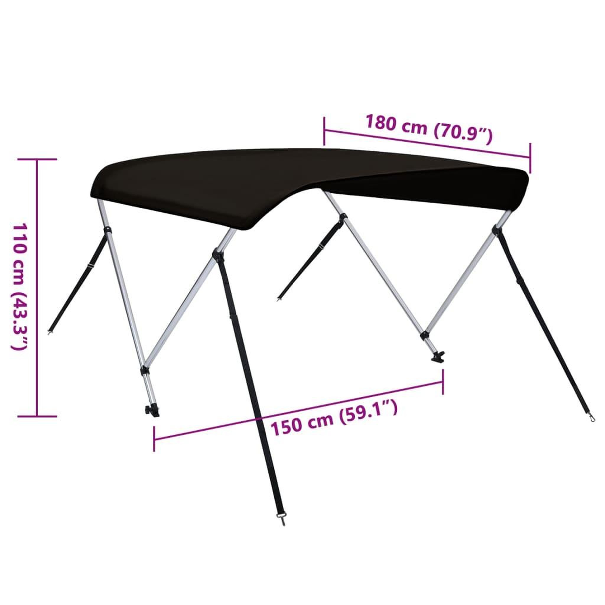 Voir la diapositive 6 : VIDAXL Auvent bimini a 2 arceaux noir 180x150x110 cm