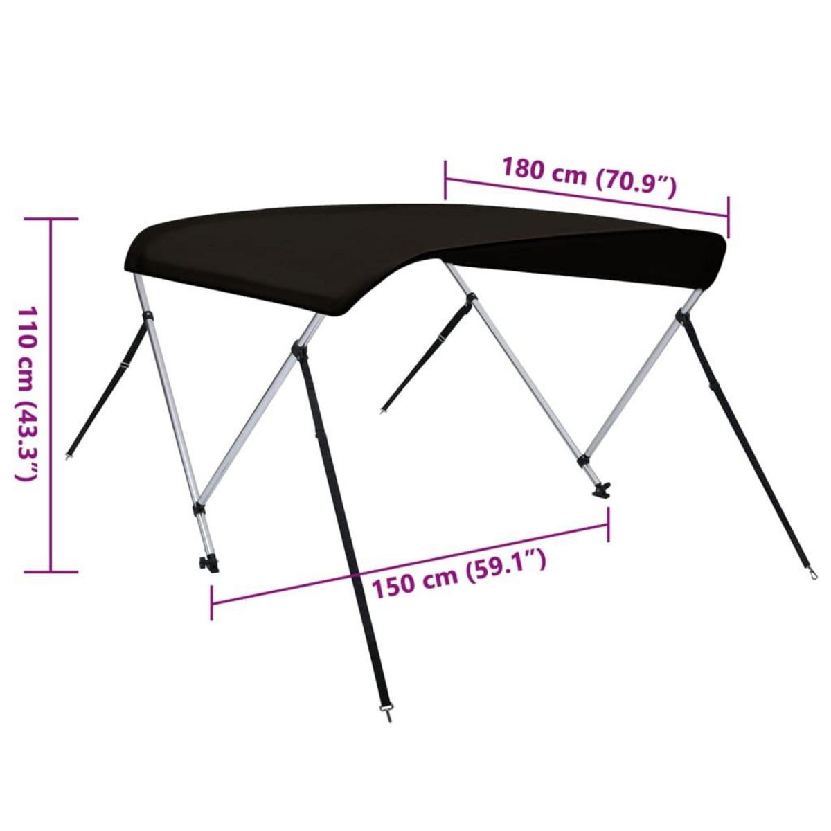 VIDAXL Auvent bimini a 2 arceaux noir 180x150x110 cm