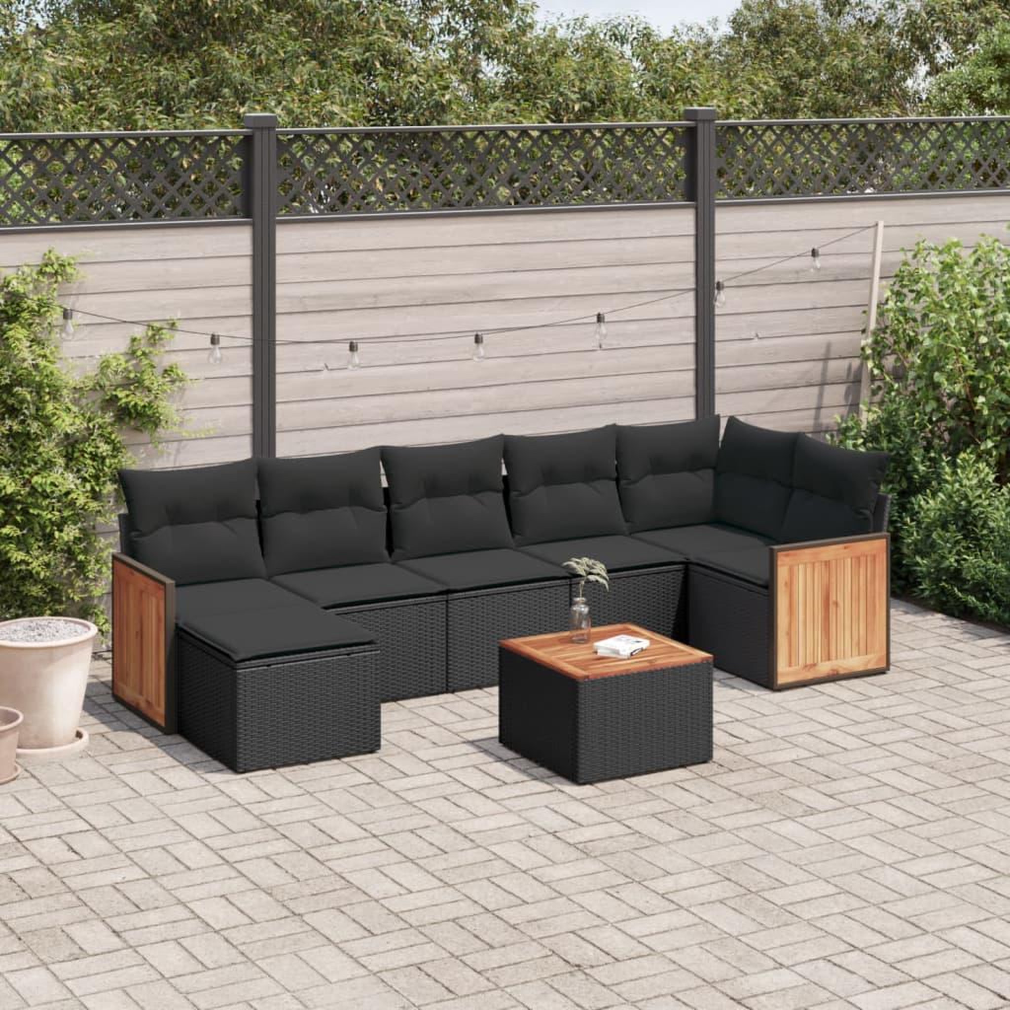 VIDAXL Salon de jardin 8 pcs avec coussins noir resine tressee