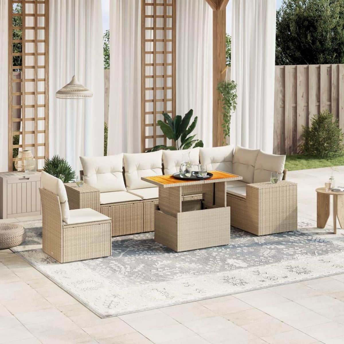 VIDAXL Salon de jardin avec coussins 7 pcs beige resine tressee