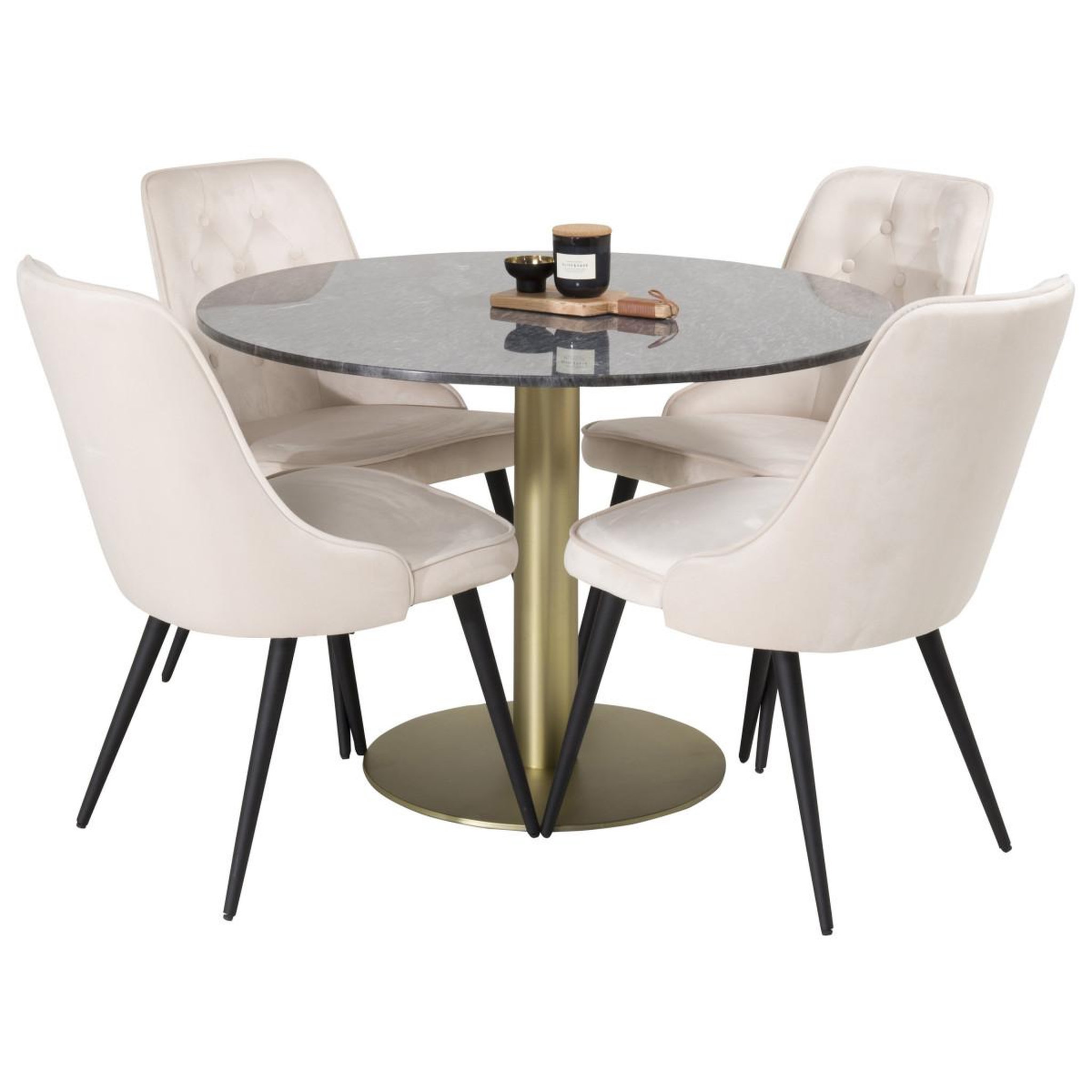 Voir la diapositive 4 : Paris Prix Ensemble Table à Manger & 4 Chaises  Estelle II & Deluxe I  106cm Gris Foncé & Beige
