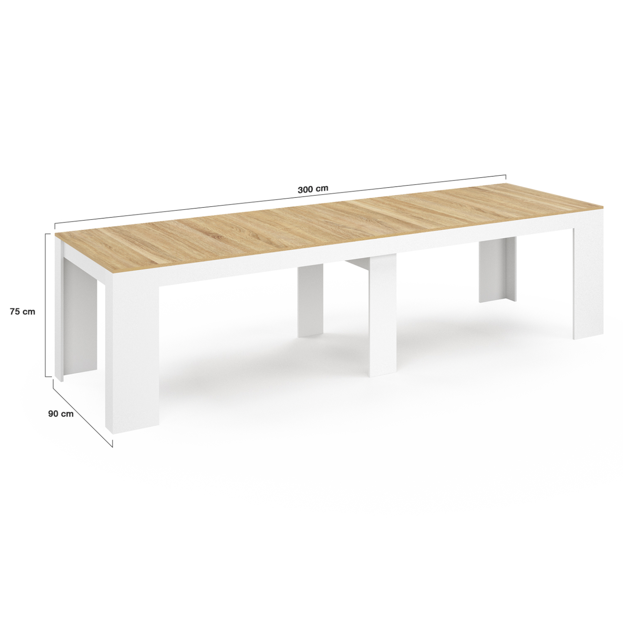 Voir la diapositive 6 : ID MARKET Table console extensible orlando 14 personnes 300 cm blanc et façon hêtre