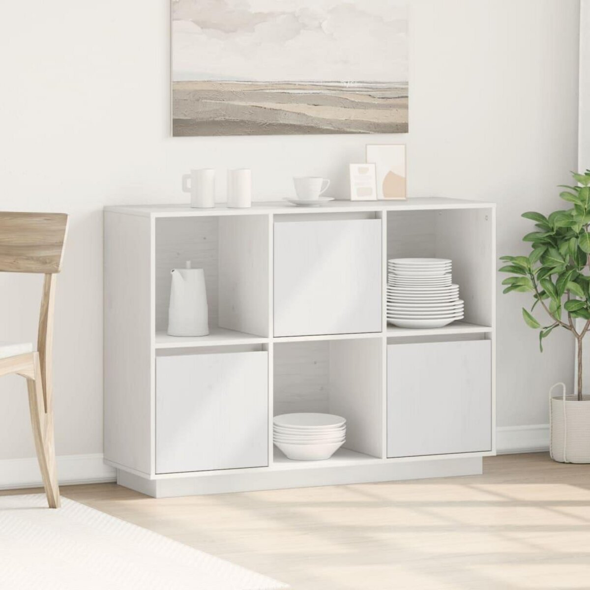 VIDAXL Buffet Blanc 110,5x35x80 cm Bois massif de pin