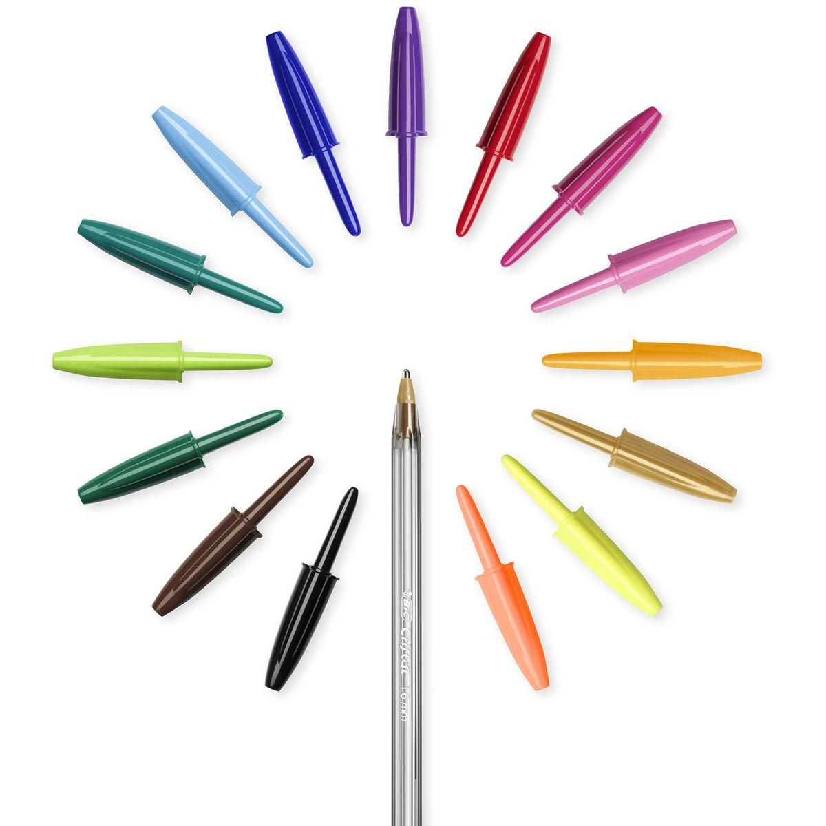 BIC Lot de 10 stylos bille pointe large CRISTAL MULTICOLOUR couleurs assorties