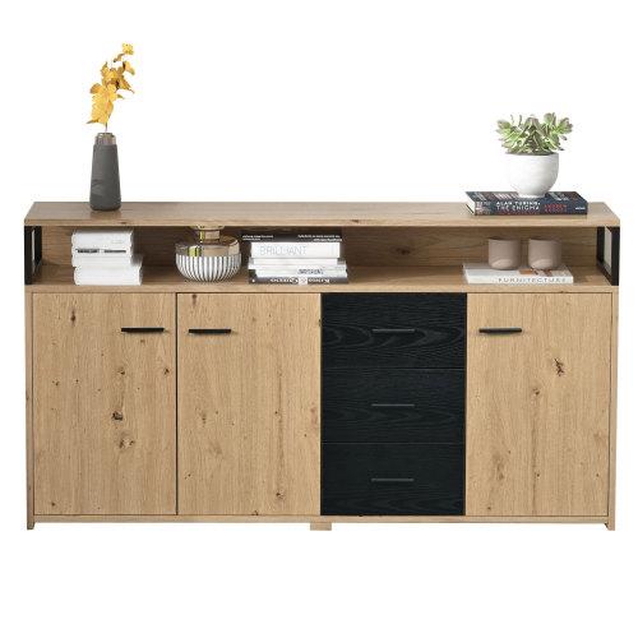 MERAX Buffet 3 porte(s) 3 tiroir(s) - 150 cm naturel panneau de particules