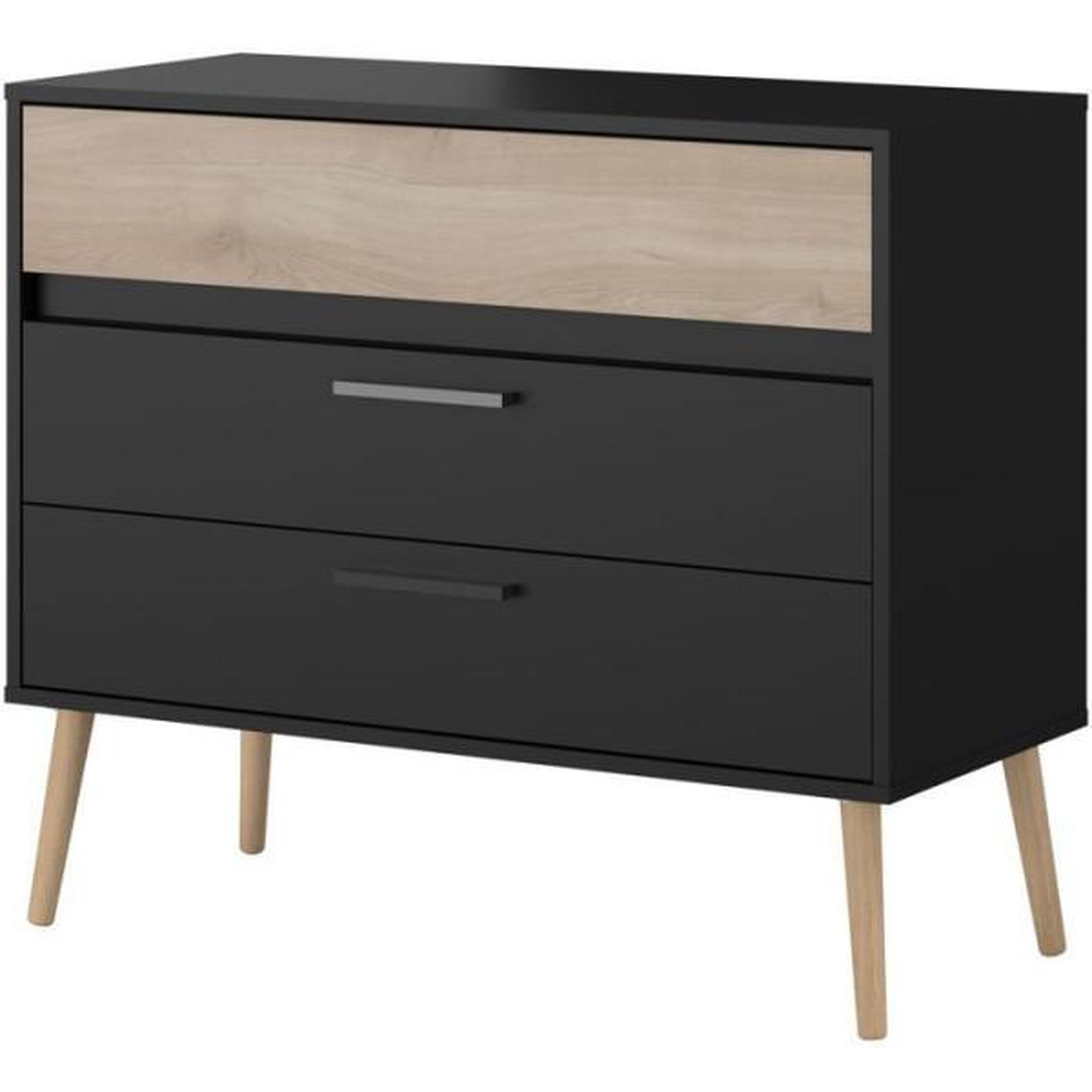 Voir la diapositive 5 : PARISOT Commode - AALBORG - 3 tiroirs - Décor Noir et chene - Style Scandinave - L90,8 x P39,9 x H77,5 cm - PARISOT