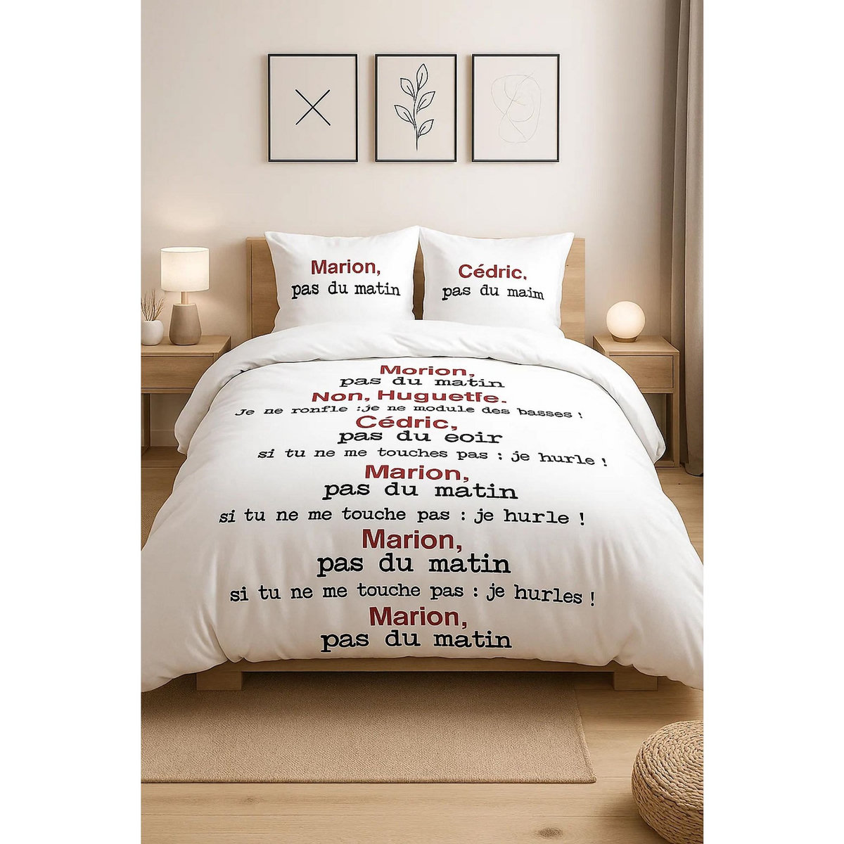 Home collection Parure housse de couette 100%coton 240x220cm scene de menage