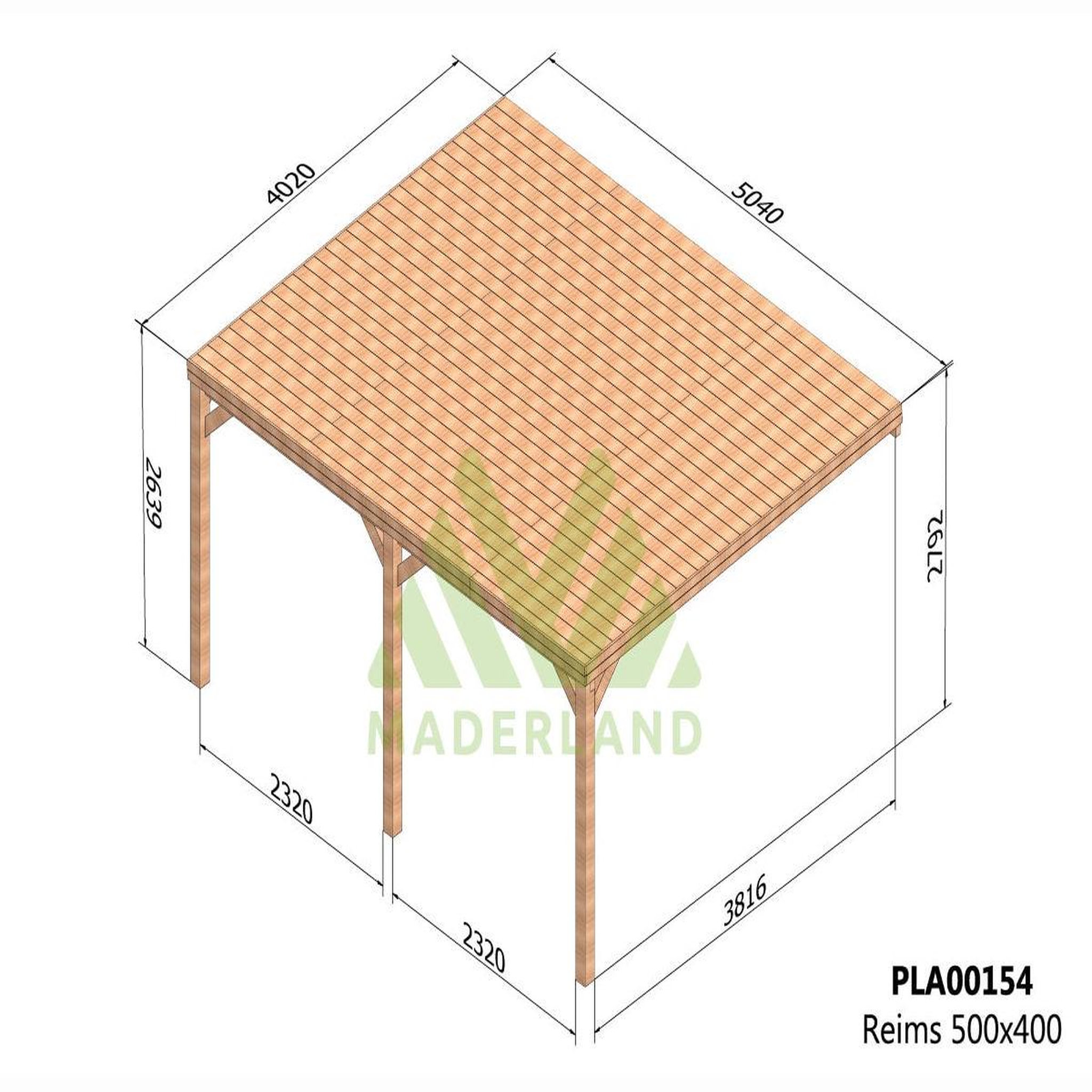 Voir la diapositive 2 : JARDIDECO Pergola adossée en bois reims 500 x 400 cm - maderland
