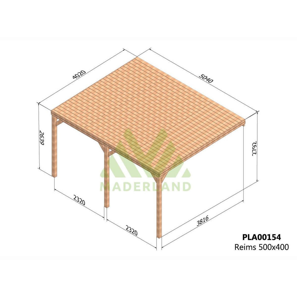 JARDIDECO Pergola adossée en bois Reims 500 x 400 cm - Maderland