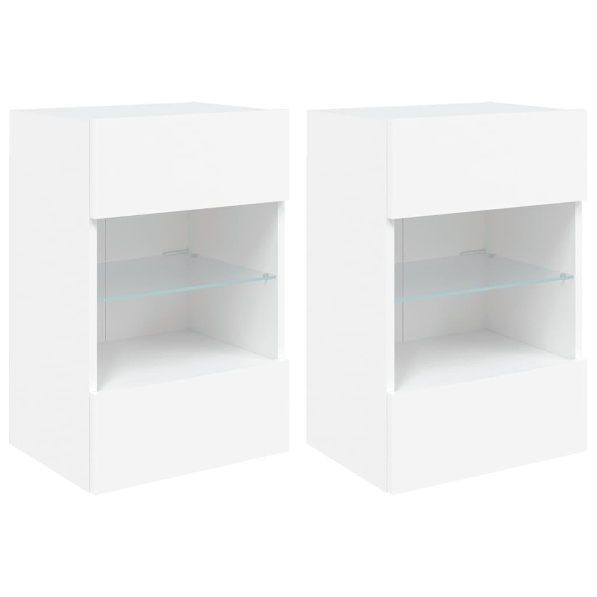 Voir la diapositive 2 : VIDAXL Meubles TV muraux avec lumieres LED 2 pcs blanc 40x30x60,5 cm
