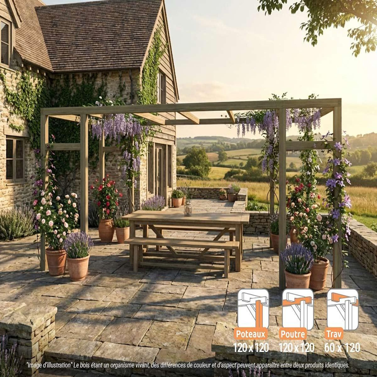 JARDIDECO Pergola en bois lamellé-collé Montreuil 600 x 300 cm - Maderland