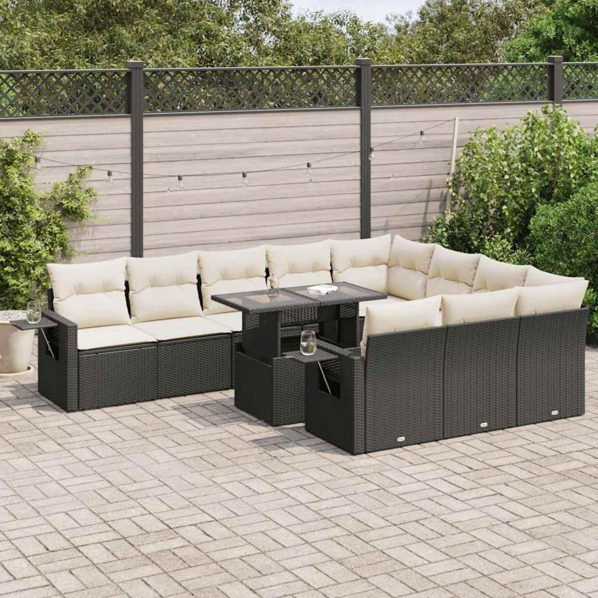 VIDAXL Salon de jardin 11 pcs avec coussins noir resine tressee