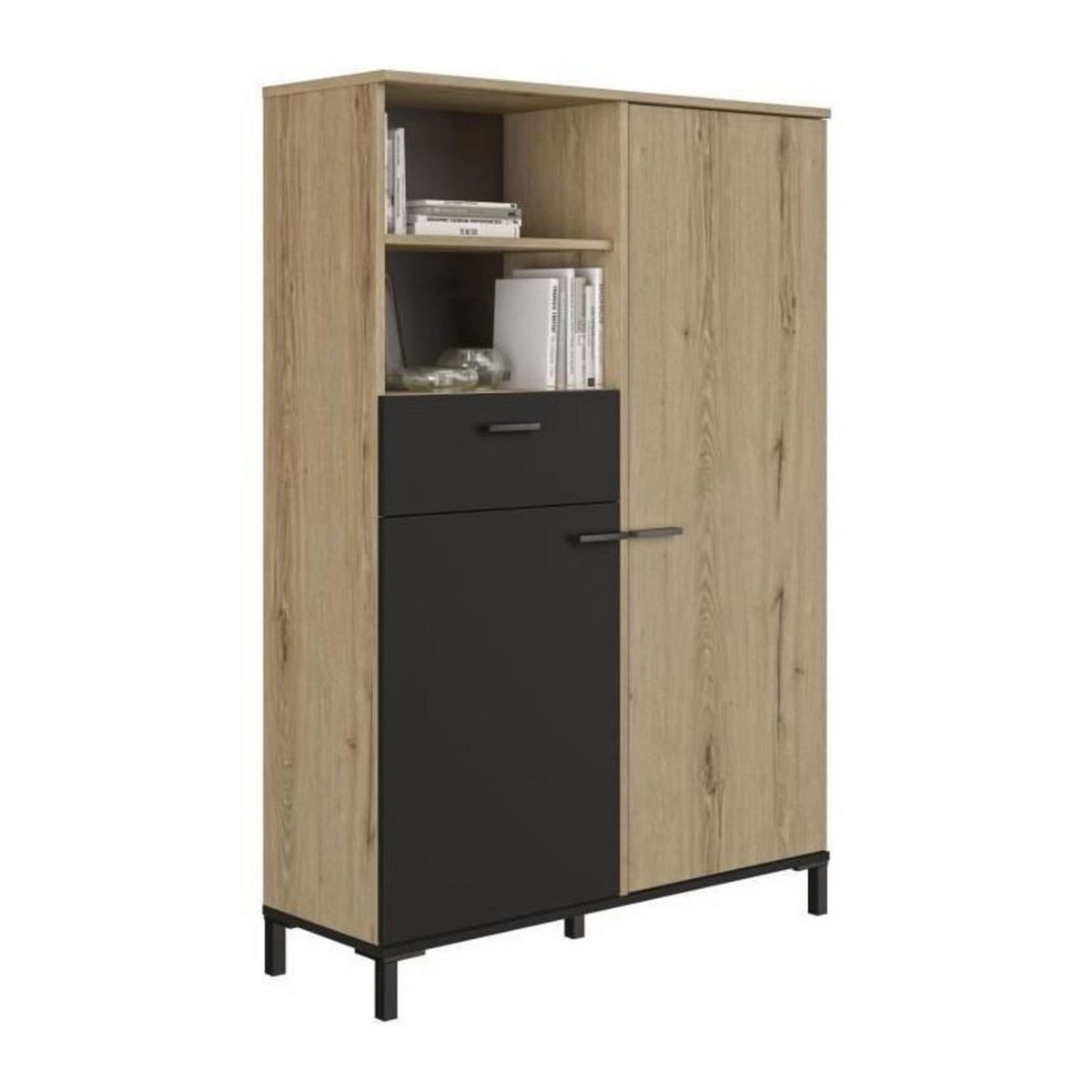 GAMI Rangement haut - TRUST - Chene / Noir - 2 portes - 1 tiroir - GAMI