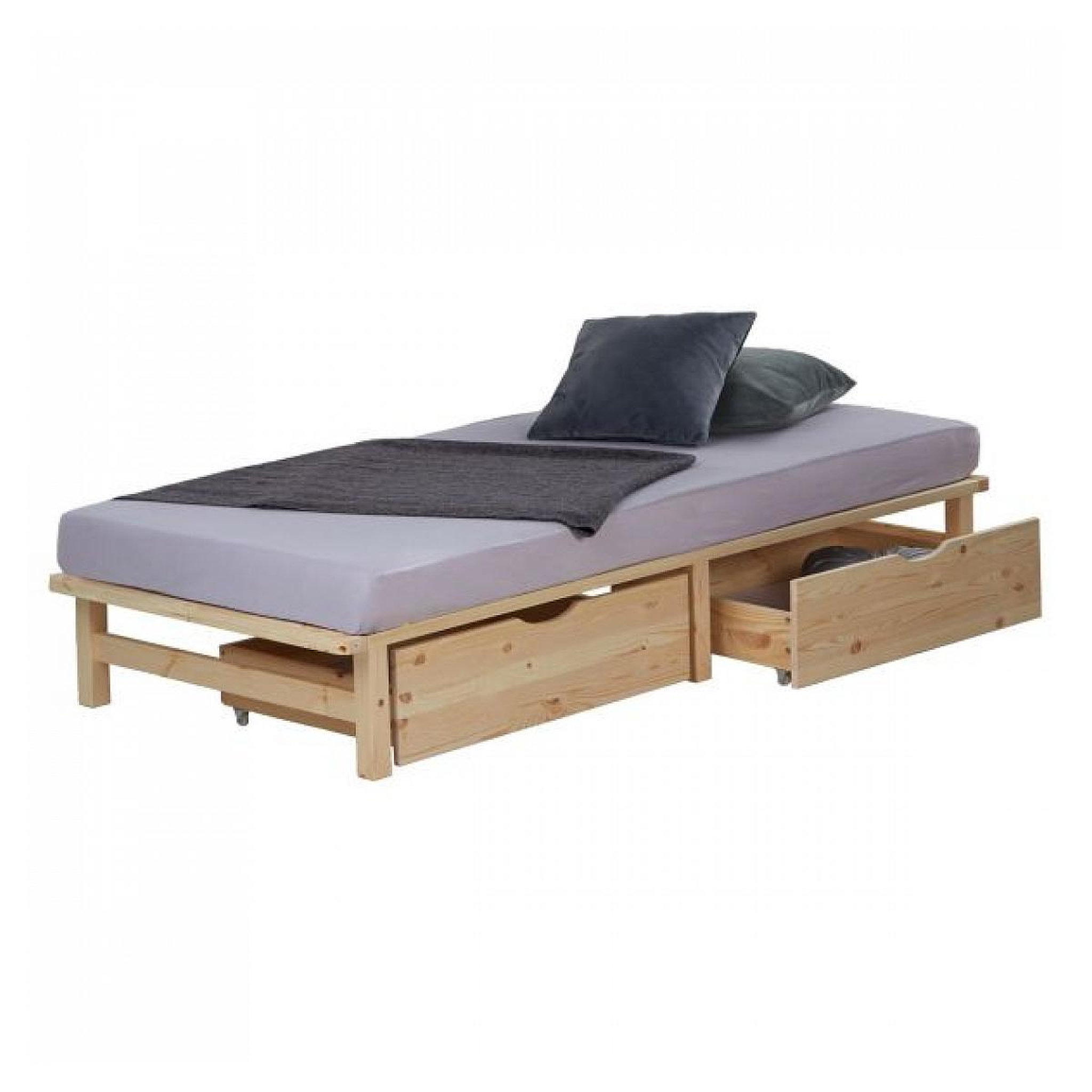 HomeStyle4U Lit en palette moderne 90x200 cm avec 2 tiroirs et sommier à lattes