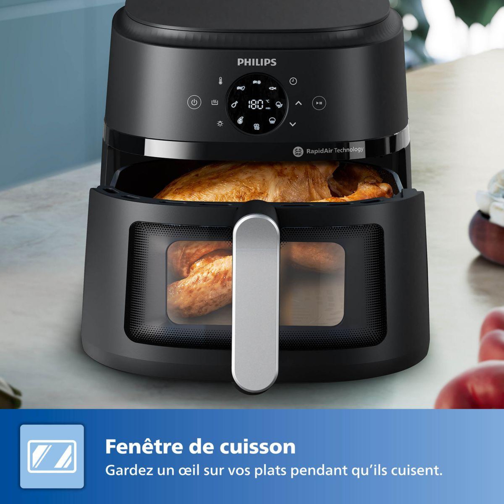 Voir la diapositive 3 : Philips Airfryer NA231/00 Friteuse sans huile avec fenêtre de cuisson Noir/Argent, Série 2000 6.2L