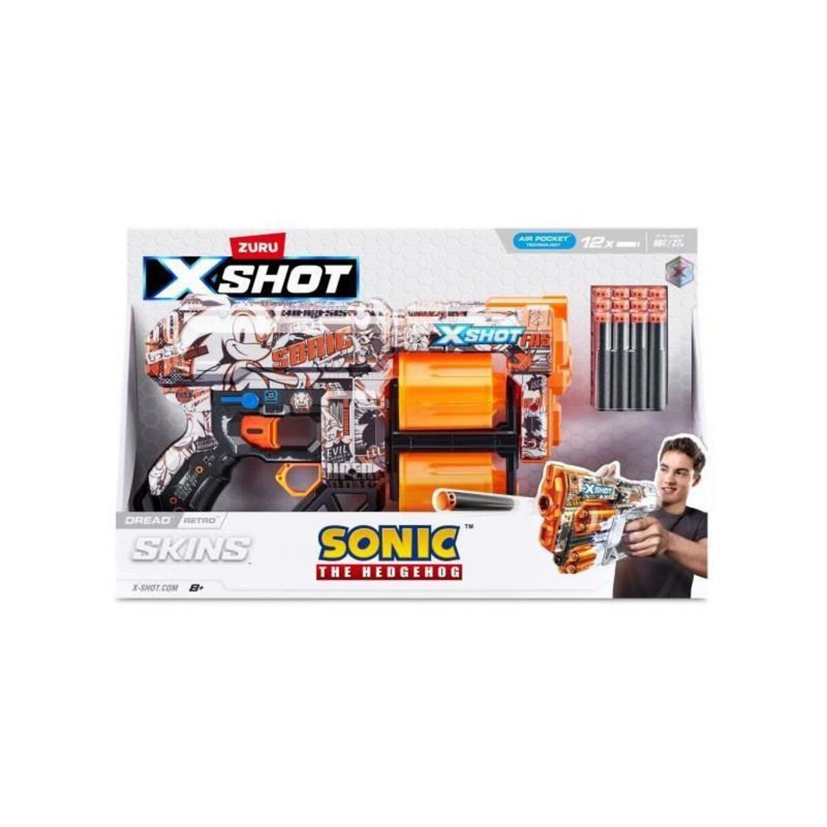 ZURU Lanceur de fléchettes - ZURU - X-SHOT Dread SONIC - Canons rotatifs doubles - Capacité 12 fléchettes - Portée 27 m