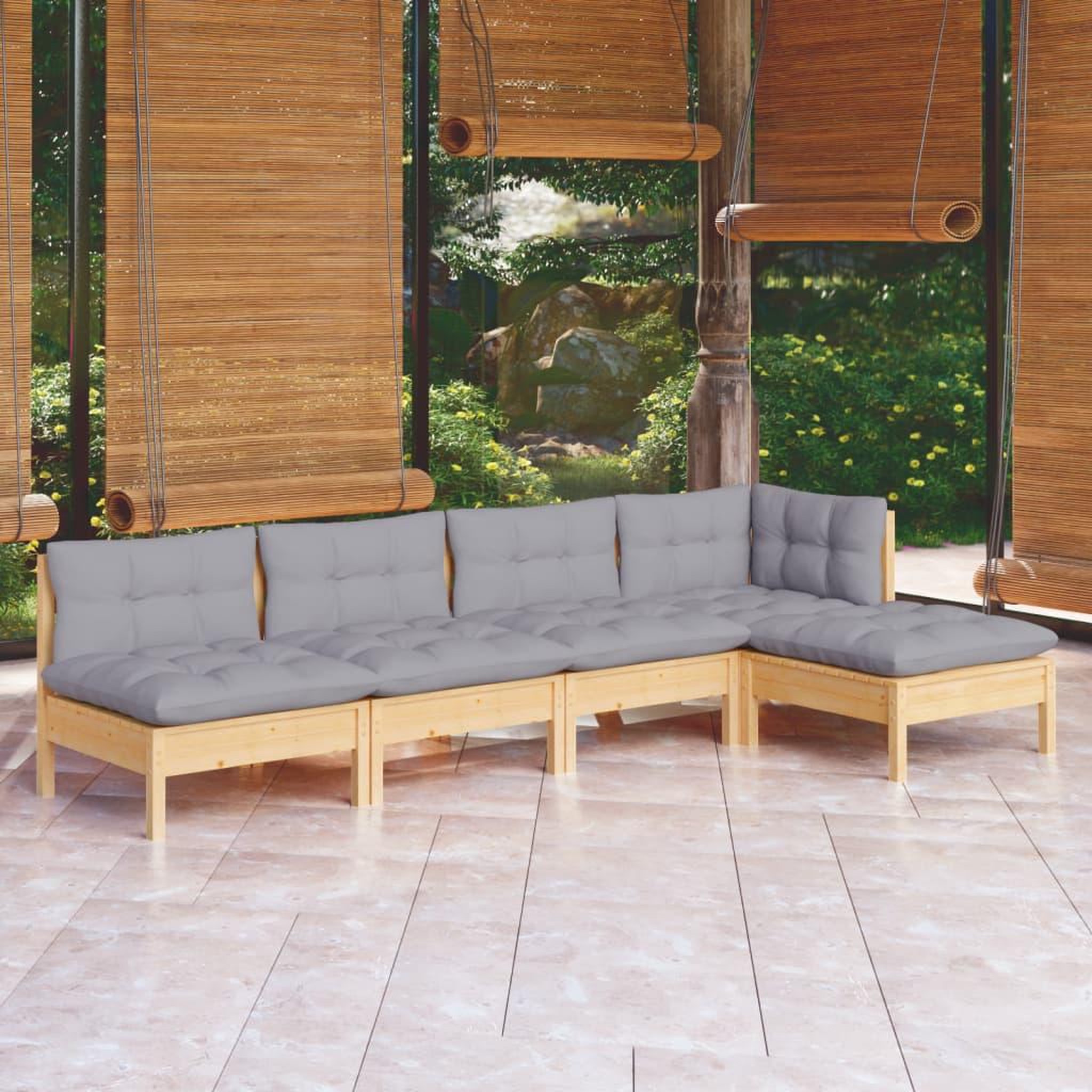 VIDAXL Salon de jardin 5 pcs avec coussins gris bois de pin