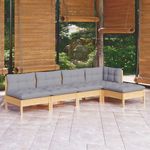 VIDAXL Salon de jardin 5 pcs avec coussins gris bois de pin